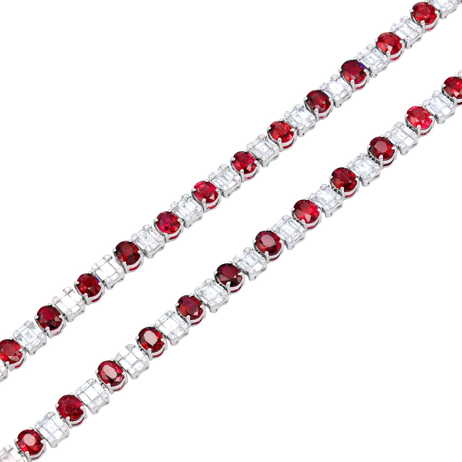 18K White Gold Ruby Necklace, 38.29ct