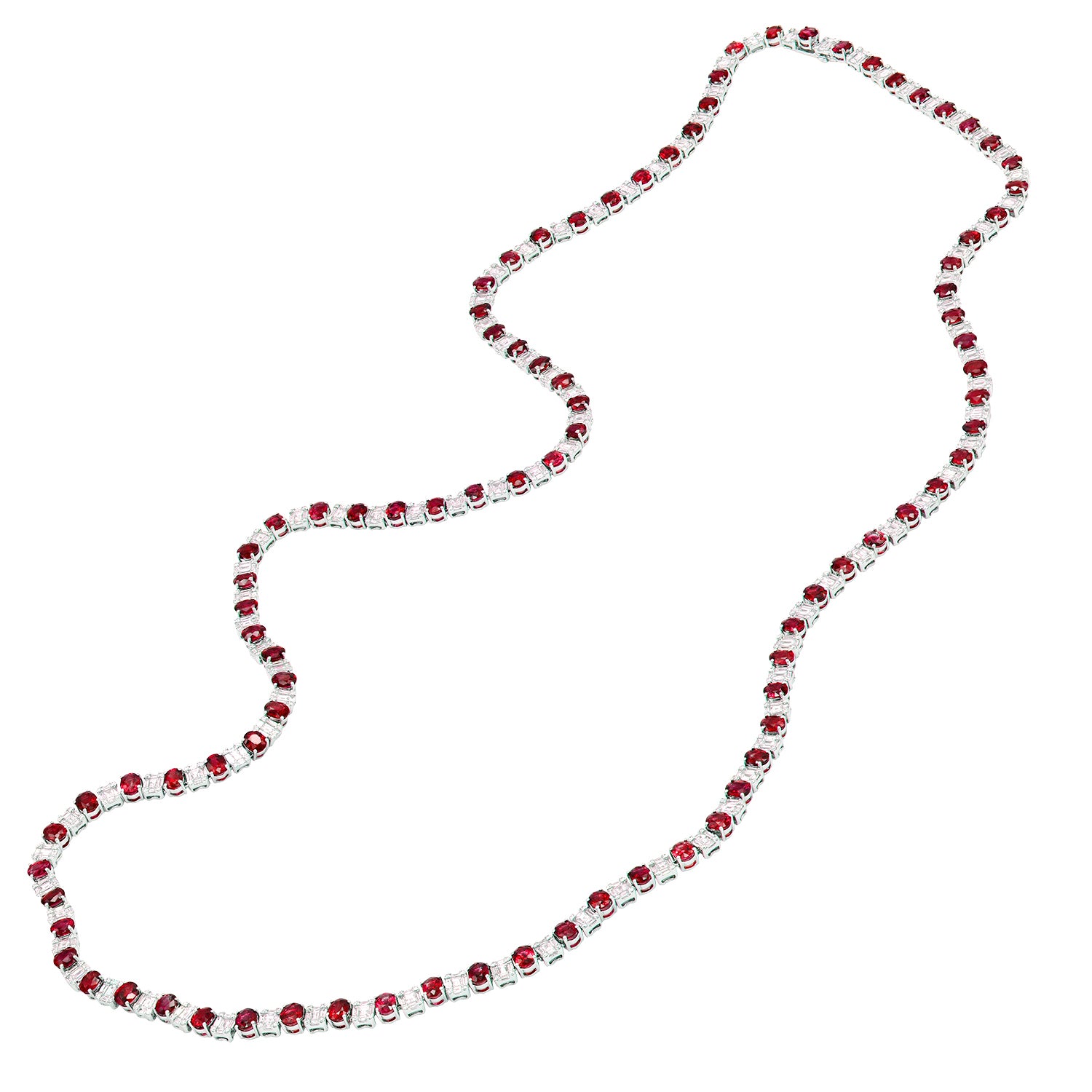 18K White Gold Ruby Necklace, 38.29ct