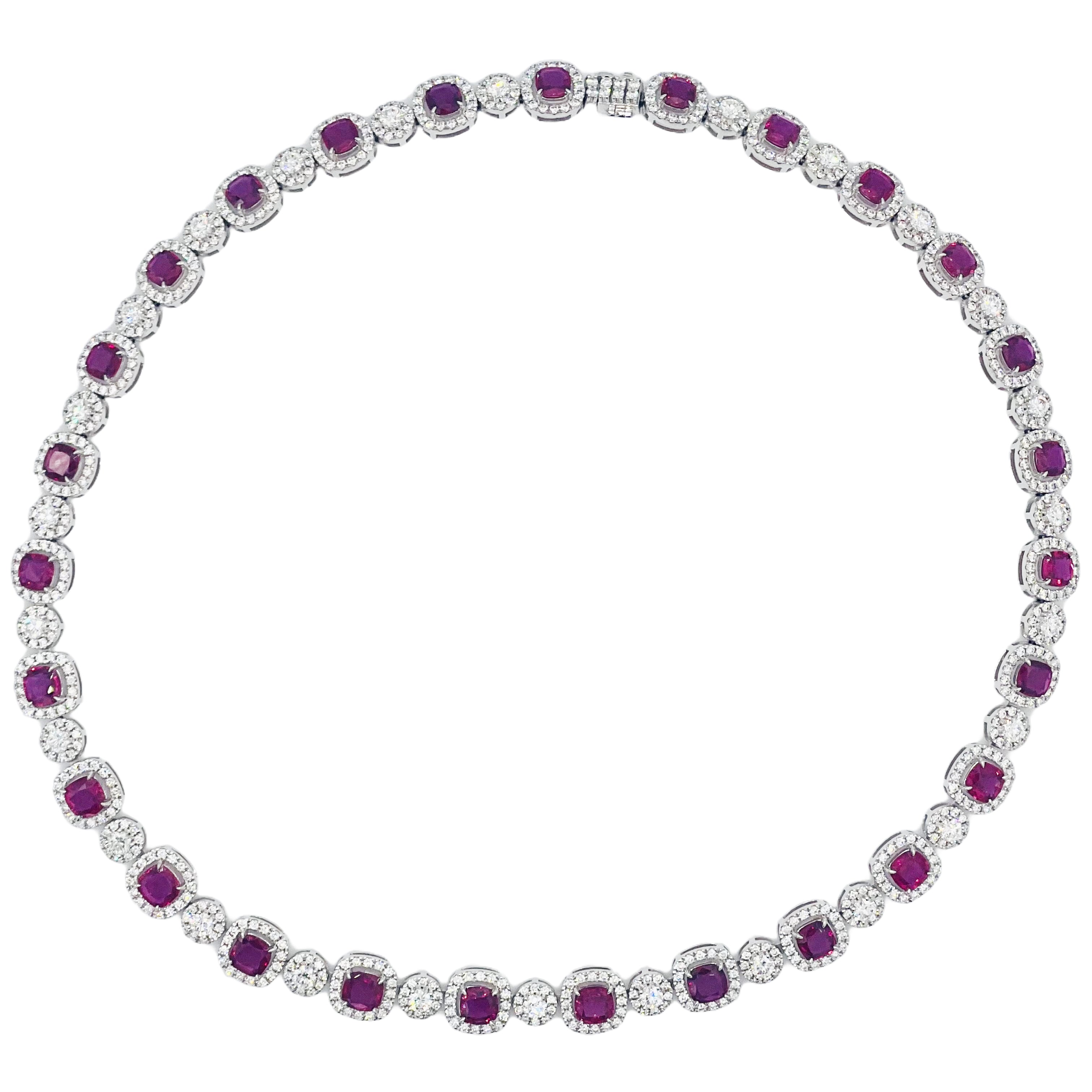 Handmade 18K White Gold Ruby Necklace, 16.79ct