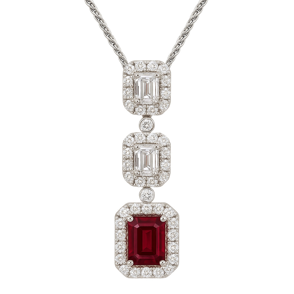 Handmade 18K White Gold Ruby Pendant, Unheated, 1.07ct