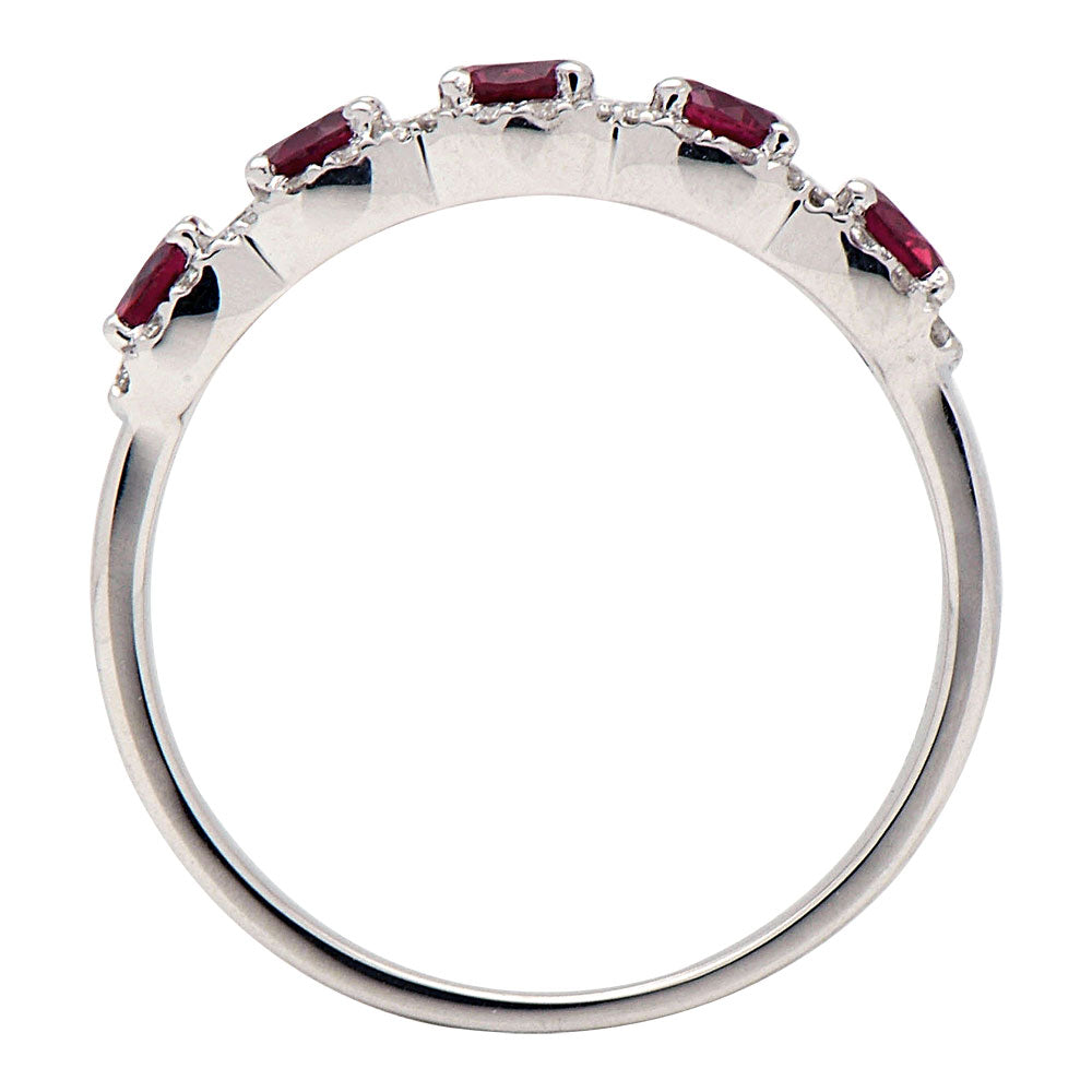 14K White Gold Ruby and Diamond Halo Band, 0.9ct