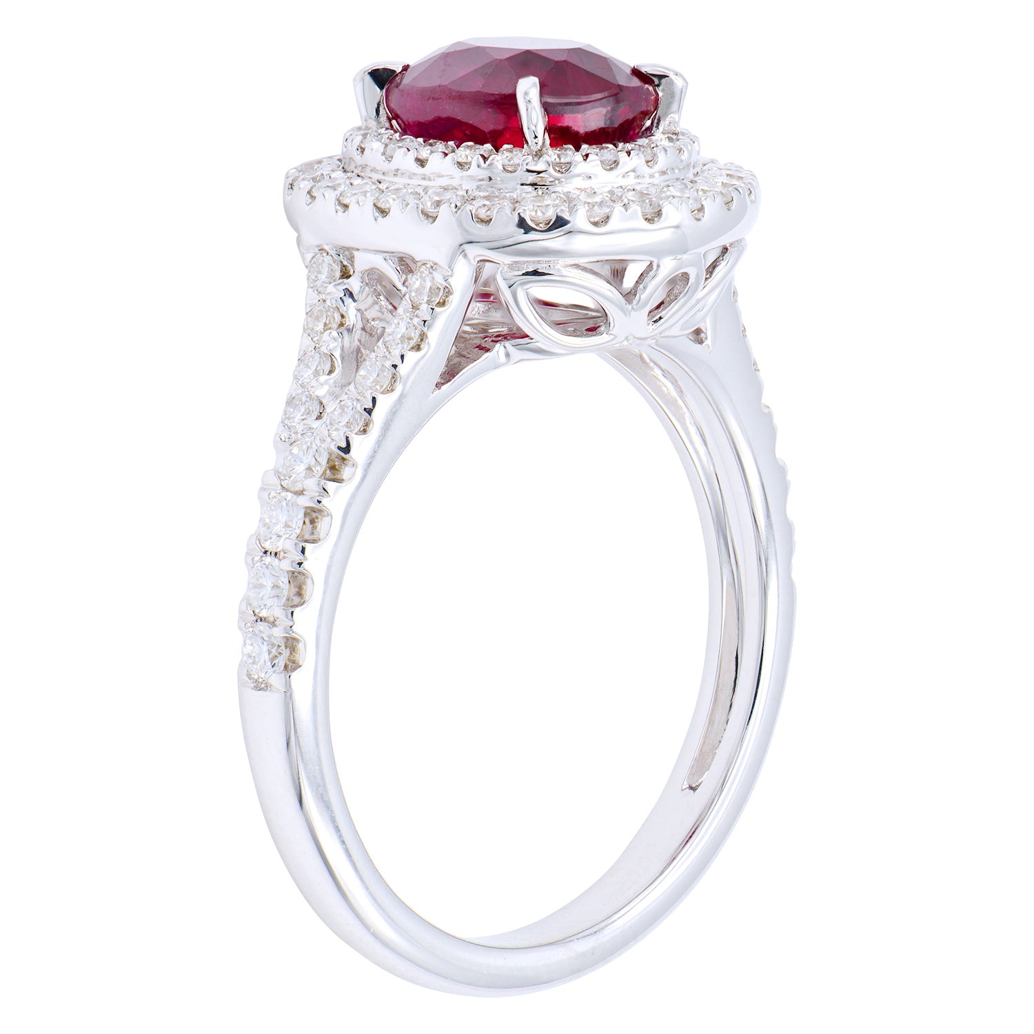 Handmade 18K White Gold Ruby Ring, Double Halo, 2.42ct