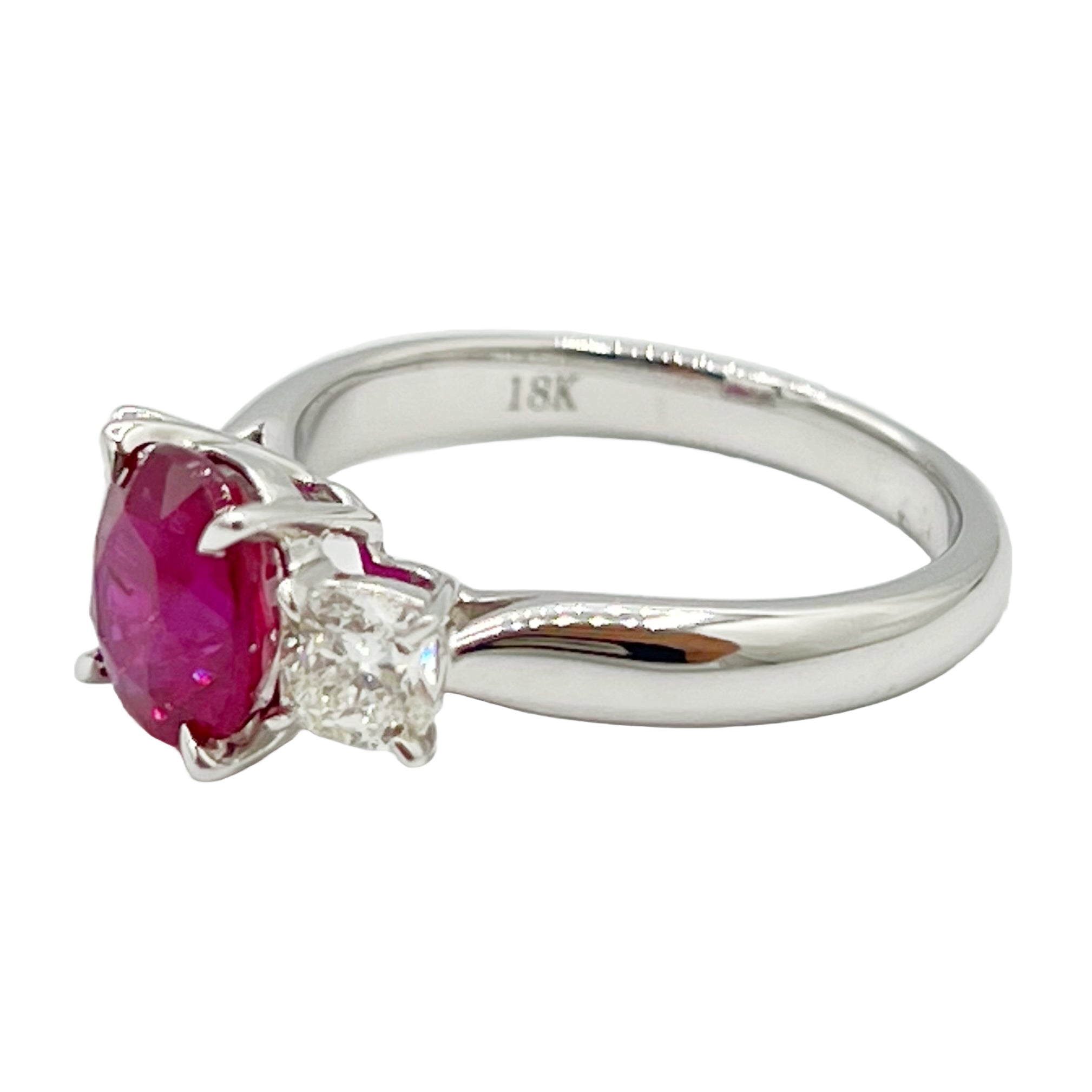 Handmade 18K White Gold Ruby Ring, 3 Stone, 1.92ct