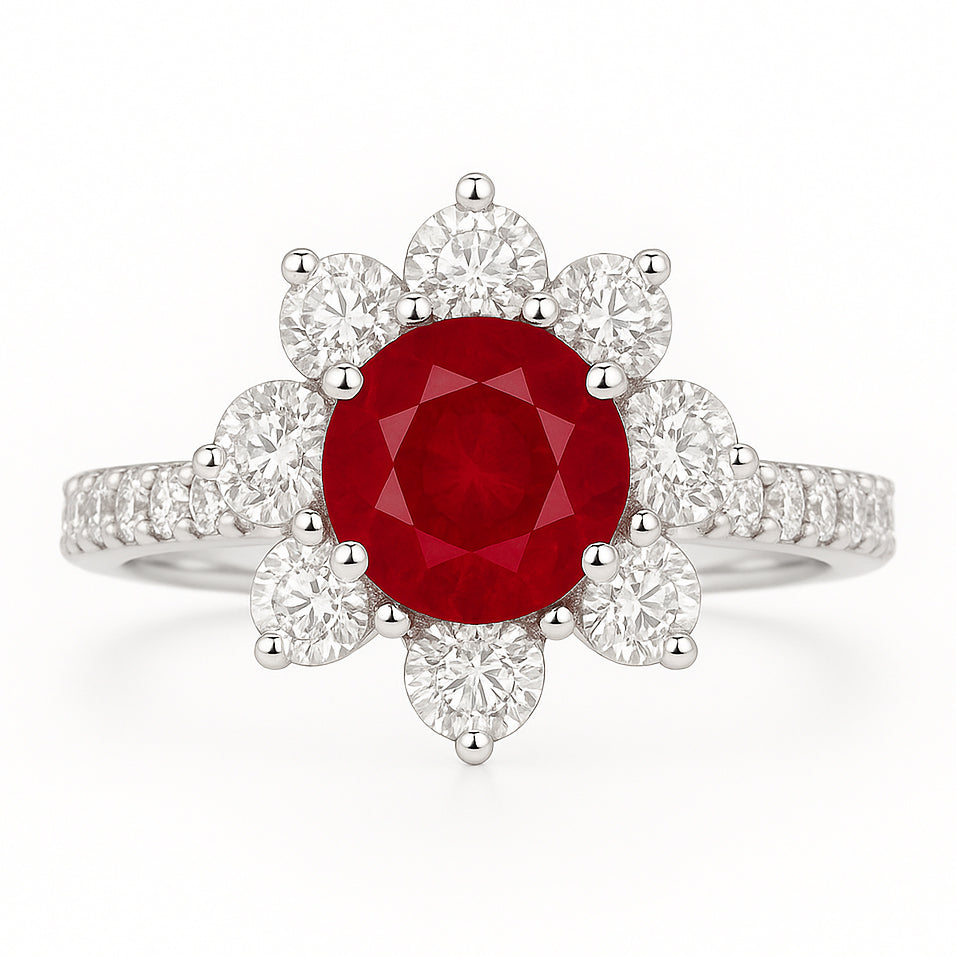 RR054729 - Ring 18KW/3.9G 1RUBY-0.59CT 8RD-0.68CT 18RD-0.18CT
