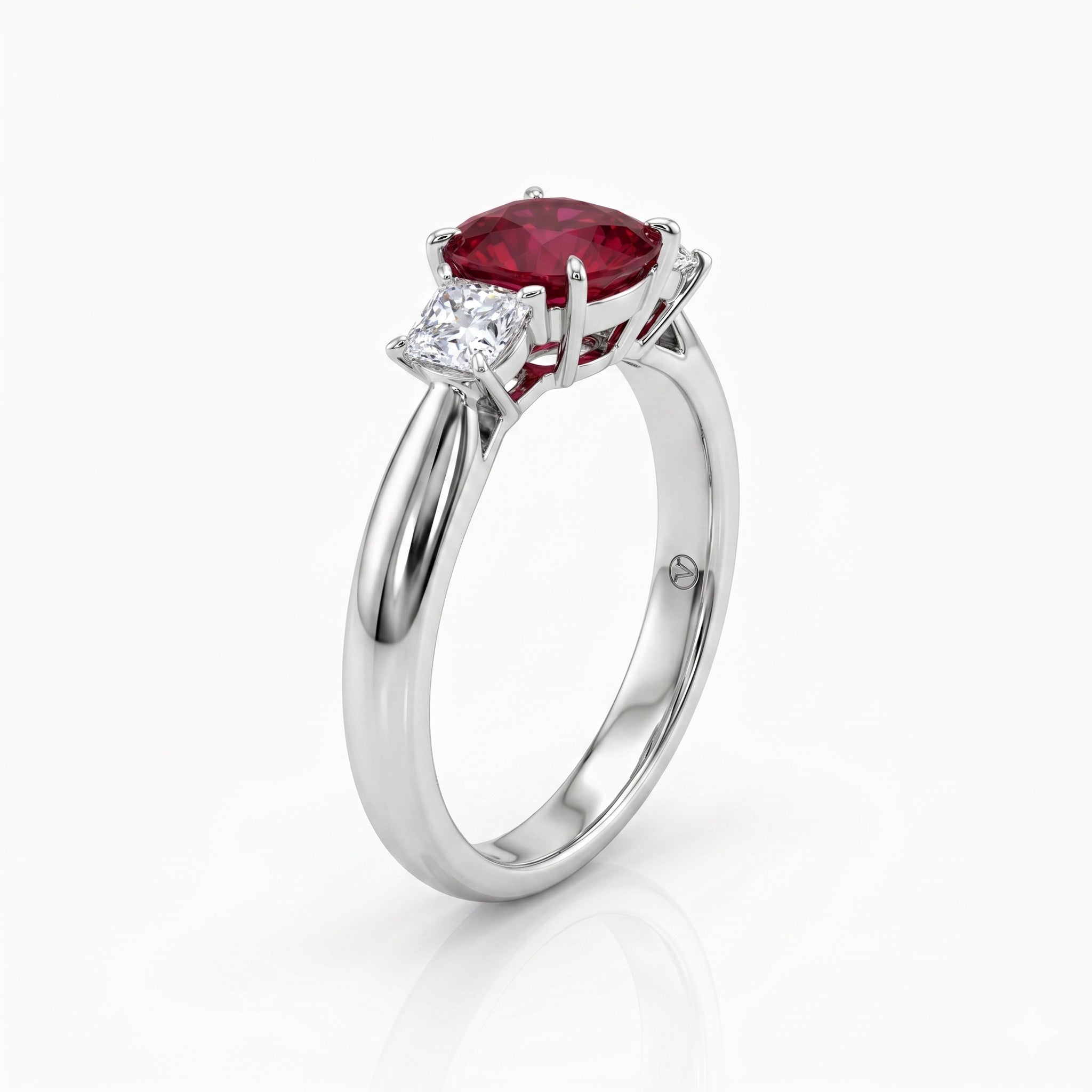 Handmade 18K White Gold Ruby Ring, 3 Stone, 1.31ct