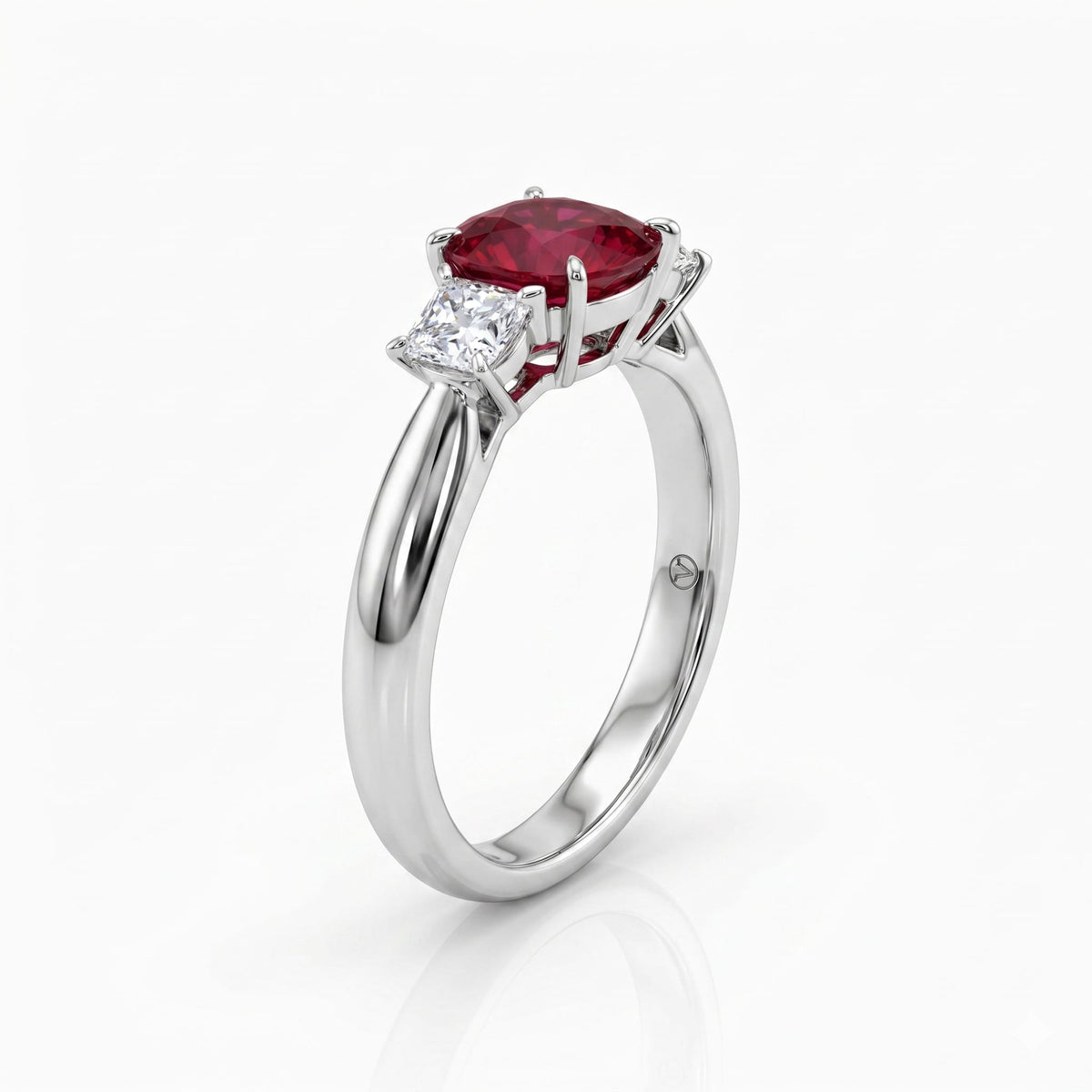 Handmade 18K White Gold Ruby Ring, 3 Stone, 1.31ct