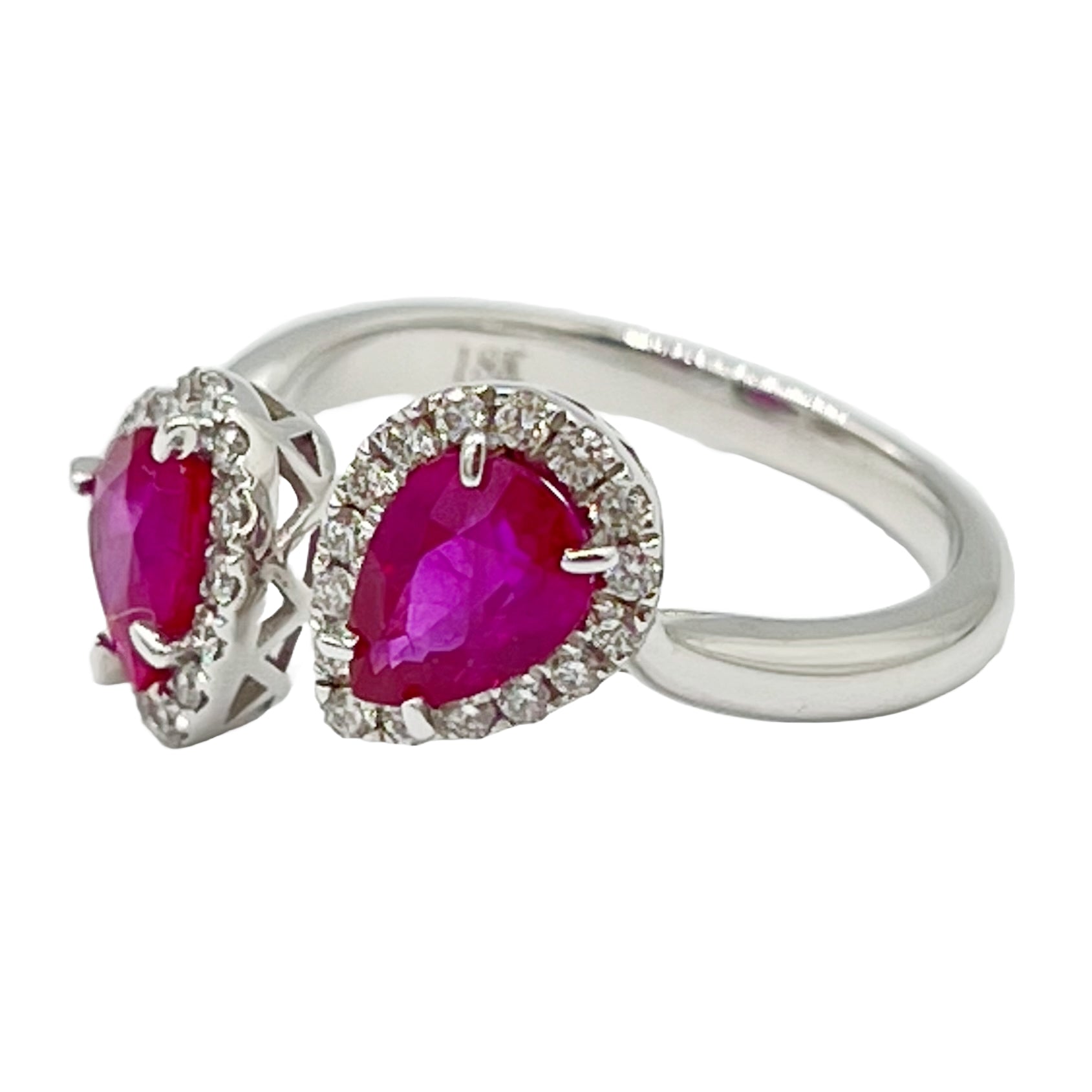 Handmade 18K White Gold Ruby Halo Ring, 2.09ct