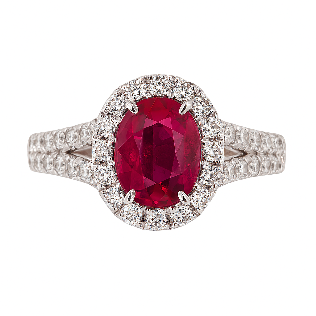 RR055222 - Ring 18KW/3.3G 1RUBY-1.54CT 54RD-0.65CT