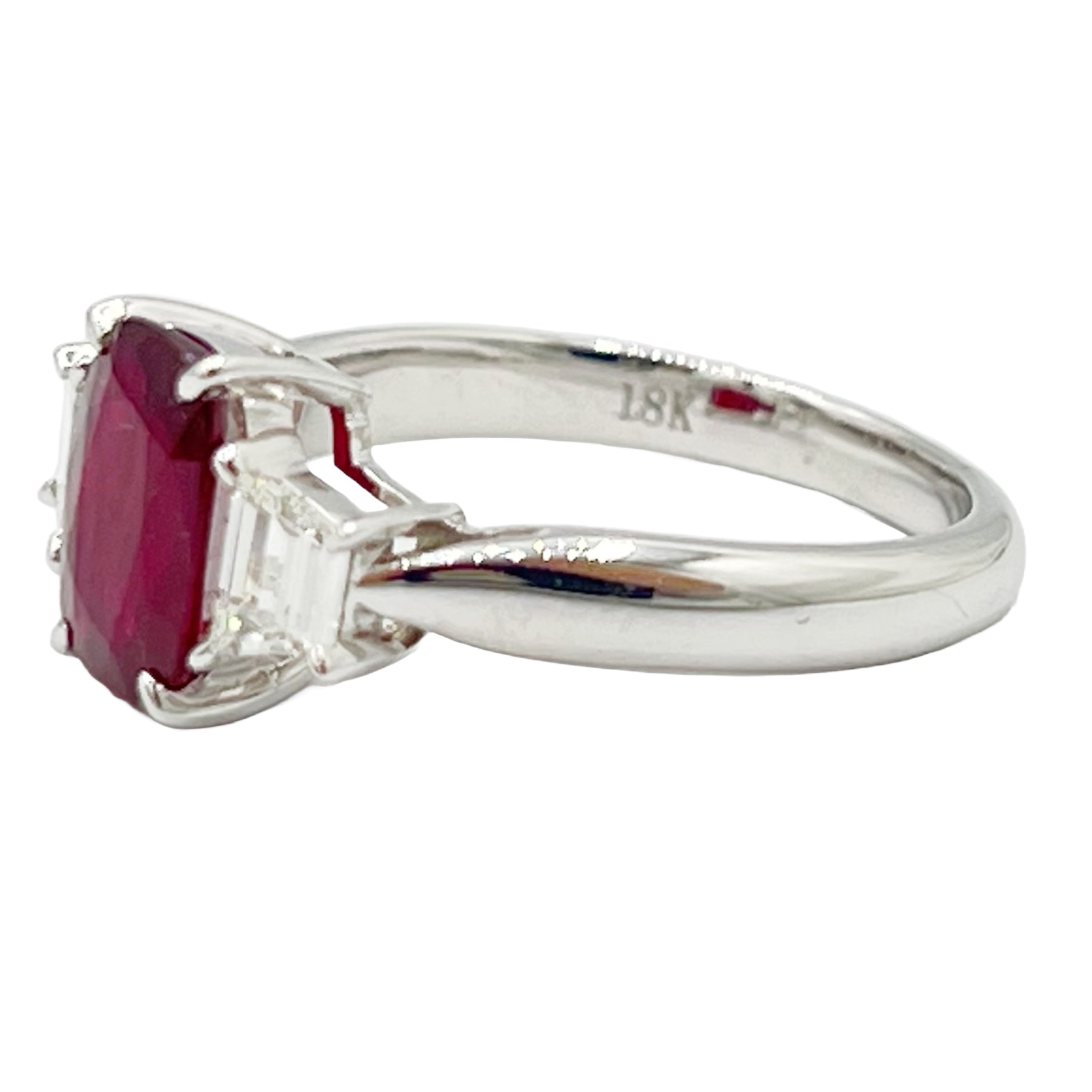 Handmade 18K White Gold Ruby 3 Stone Ring, 2.01ct