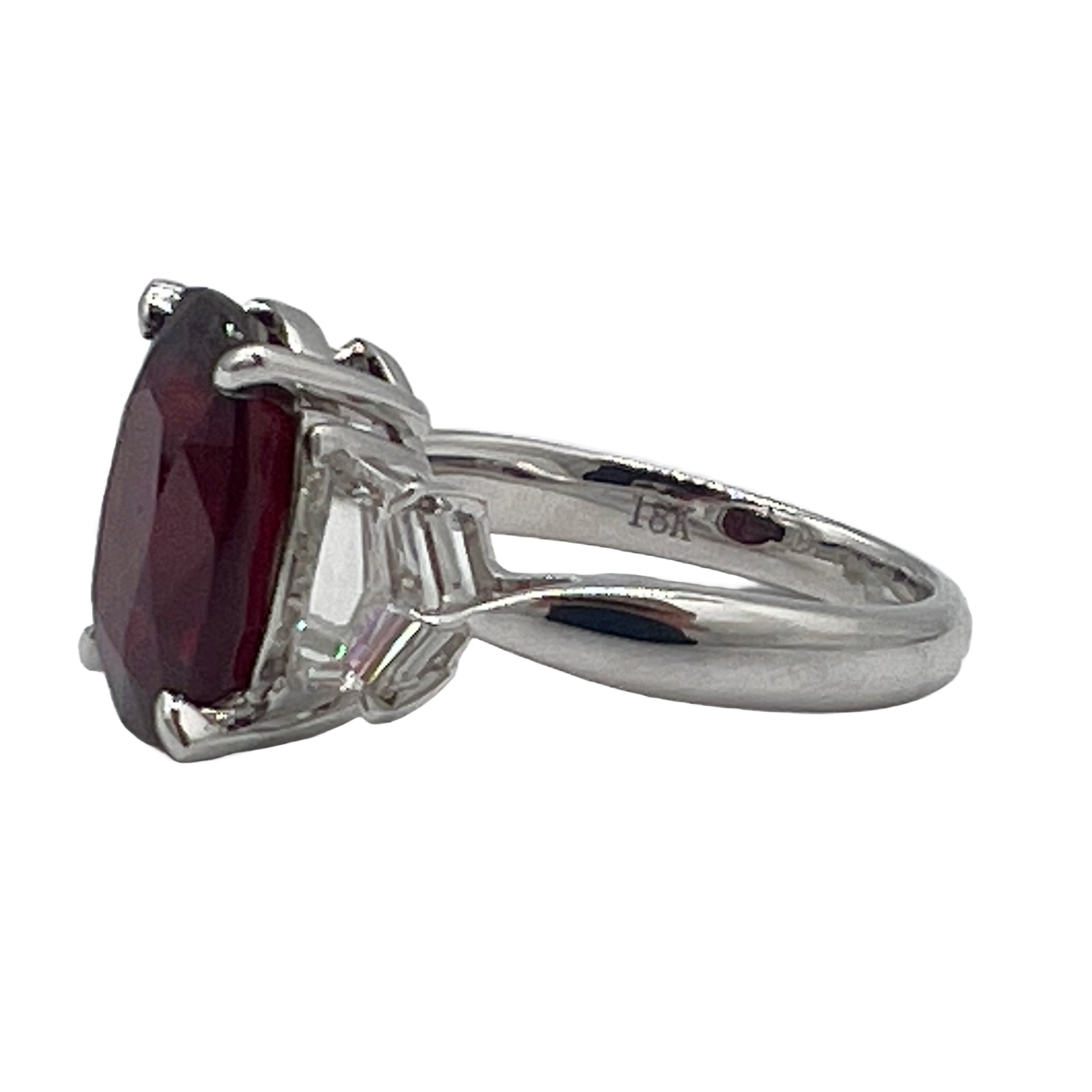 Handmade 18K White Gold Ruby 3 Stone Ring, 5.8ct