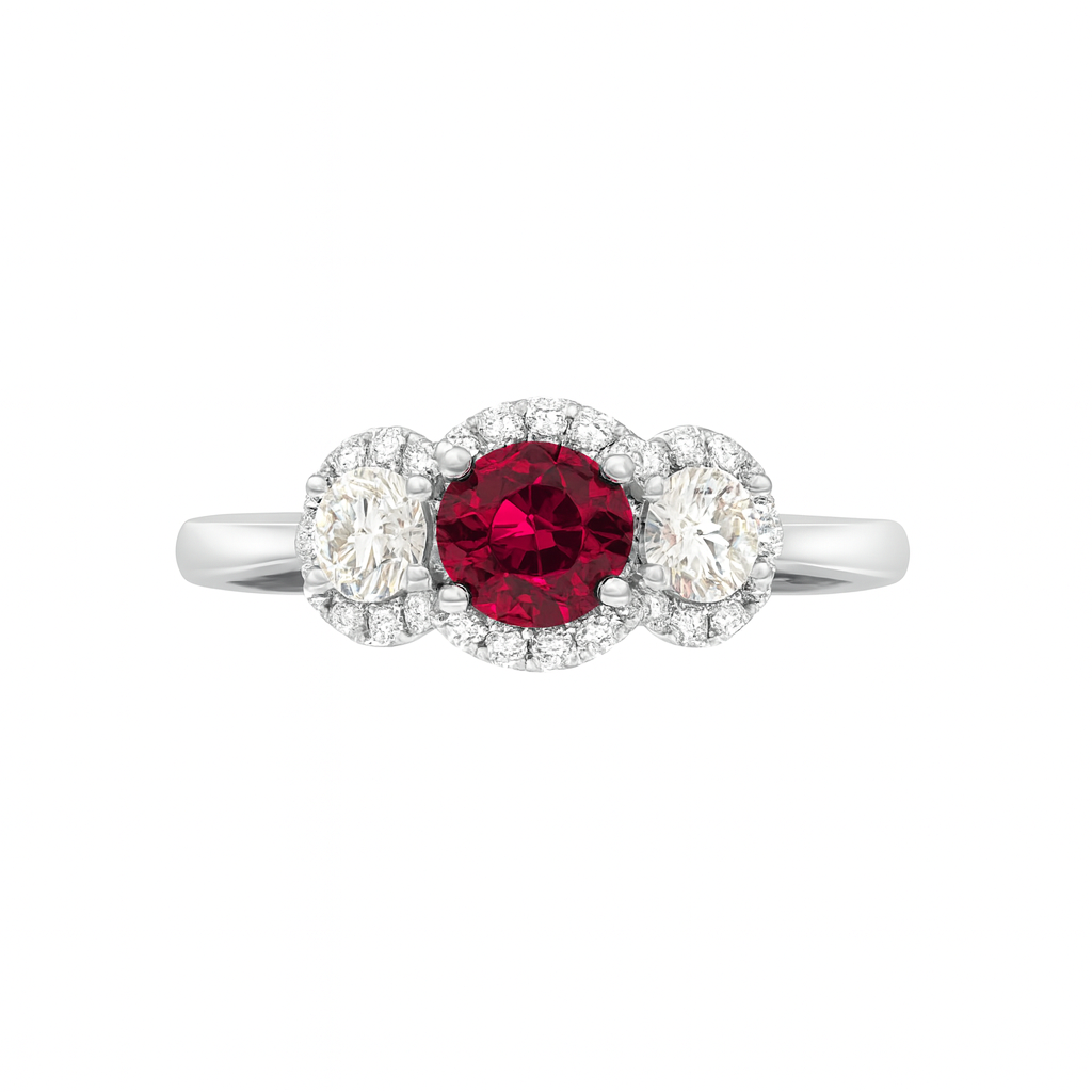 Handmade 18K White Gold Ruby and Diamond Ring, Round, 0.52ct