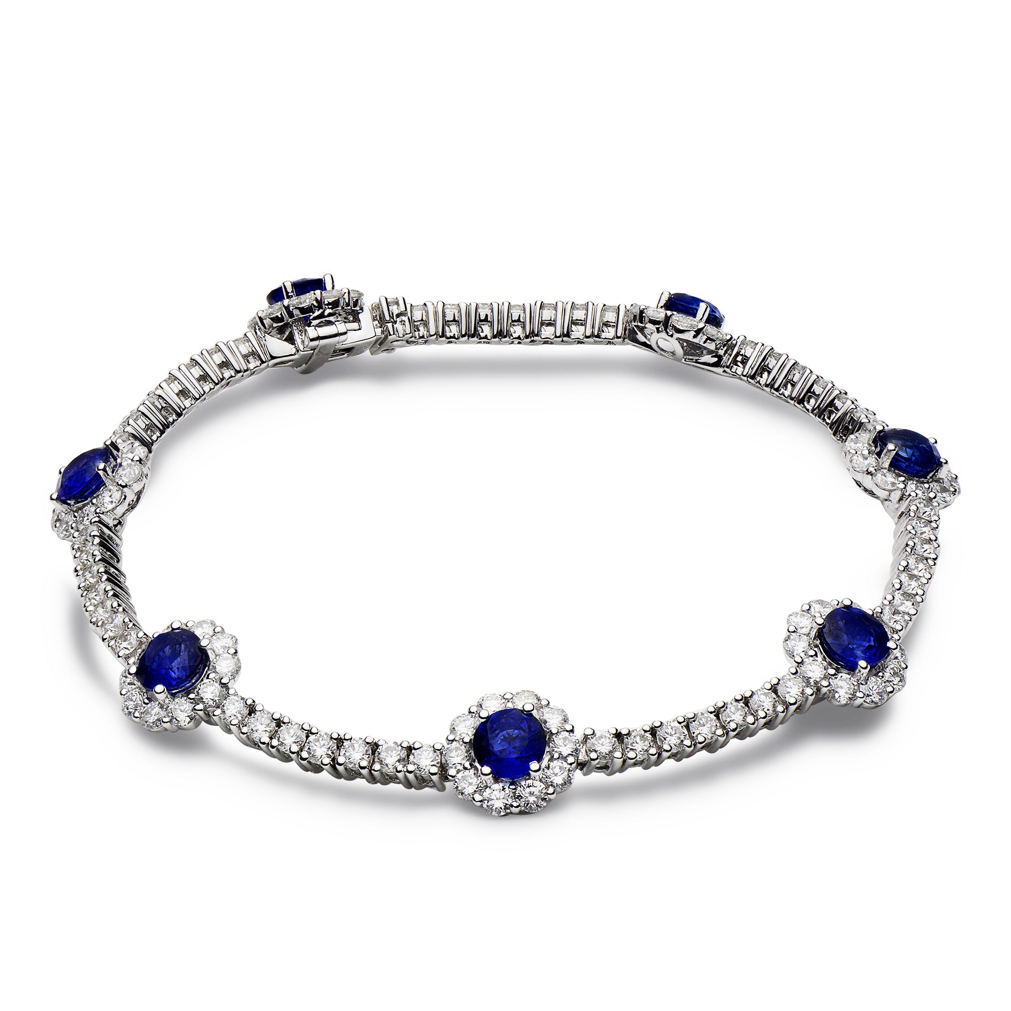 18K White Gold Blue Sapphire Diamond Bracelet, 5.12ct