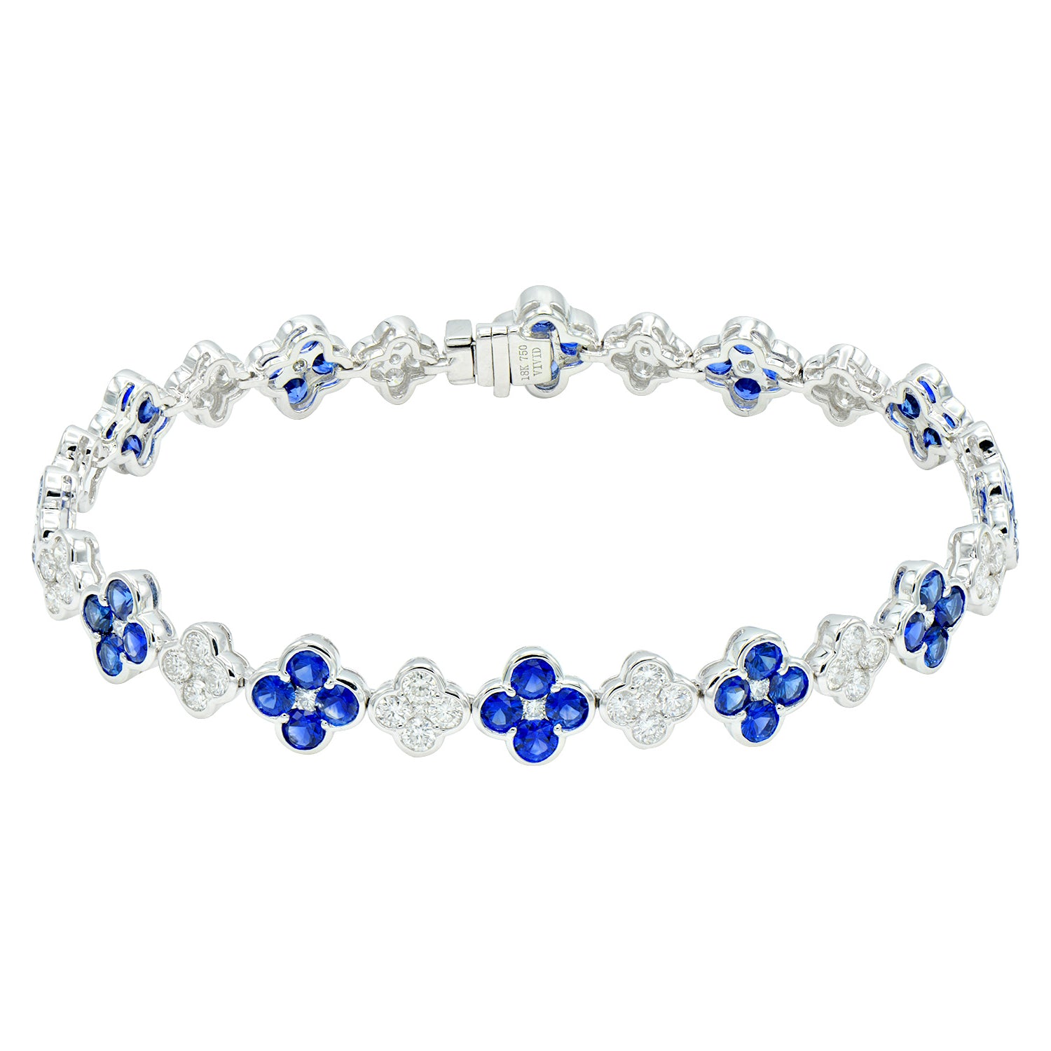 18K White Gold Blue Sapphire Diamond Bracelet, 5.98ct