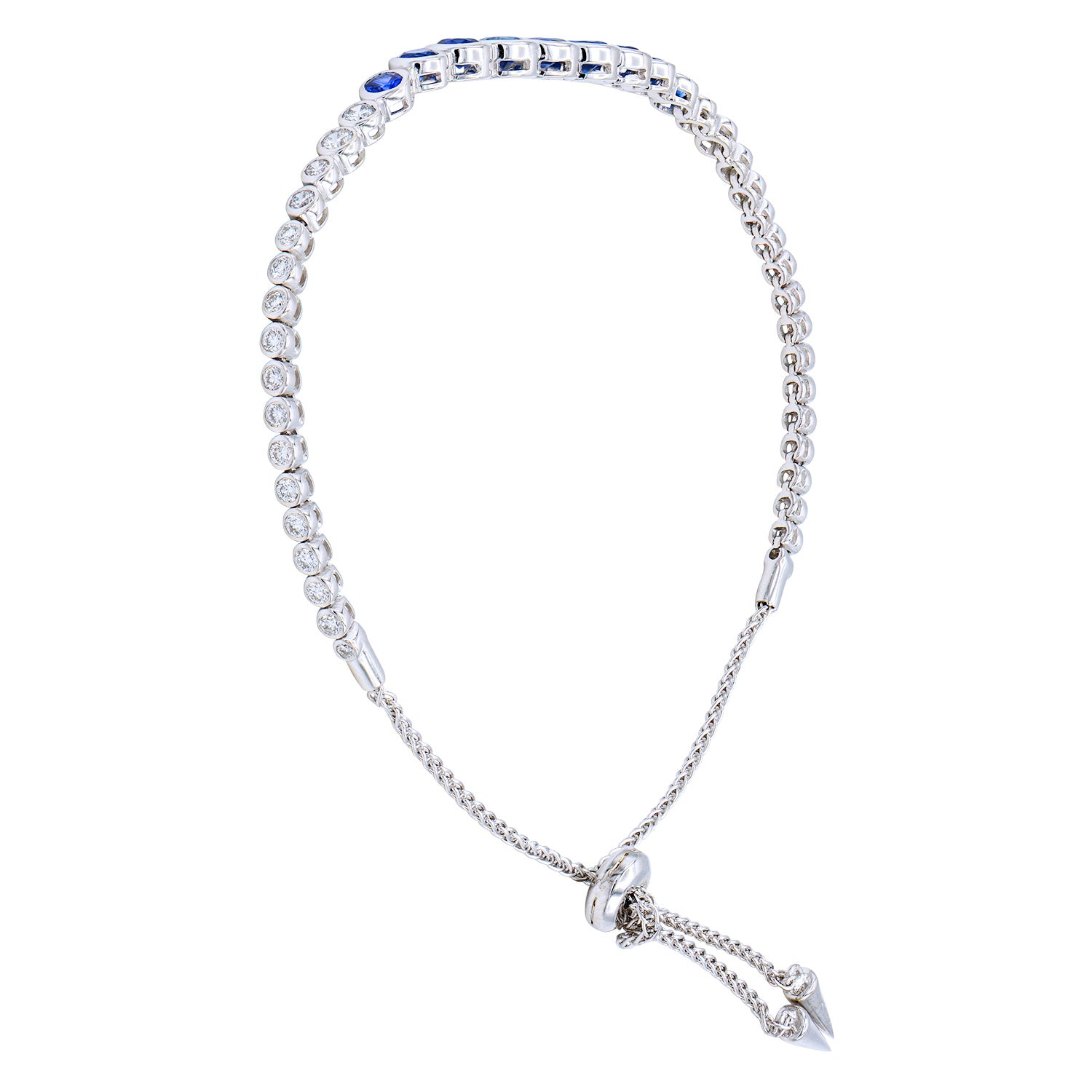 18K White Gold Blue Sapphire Diamond Bracelet, 1.83ct