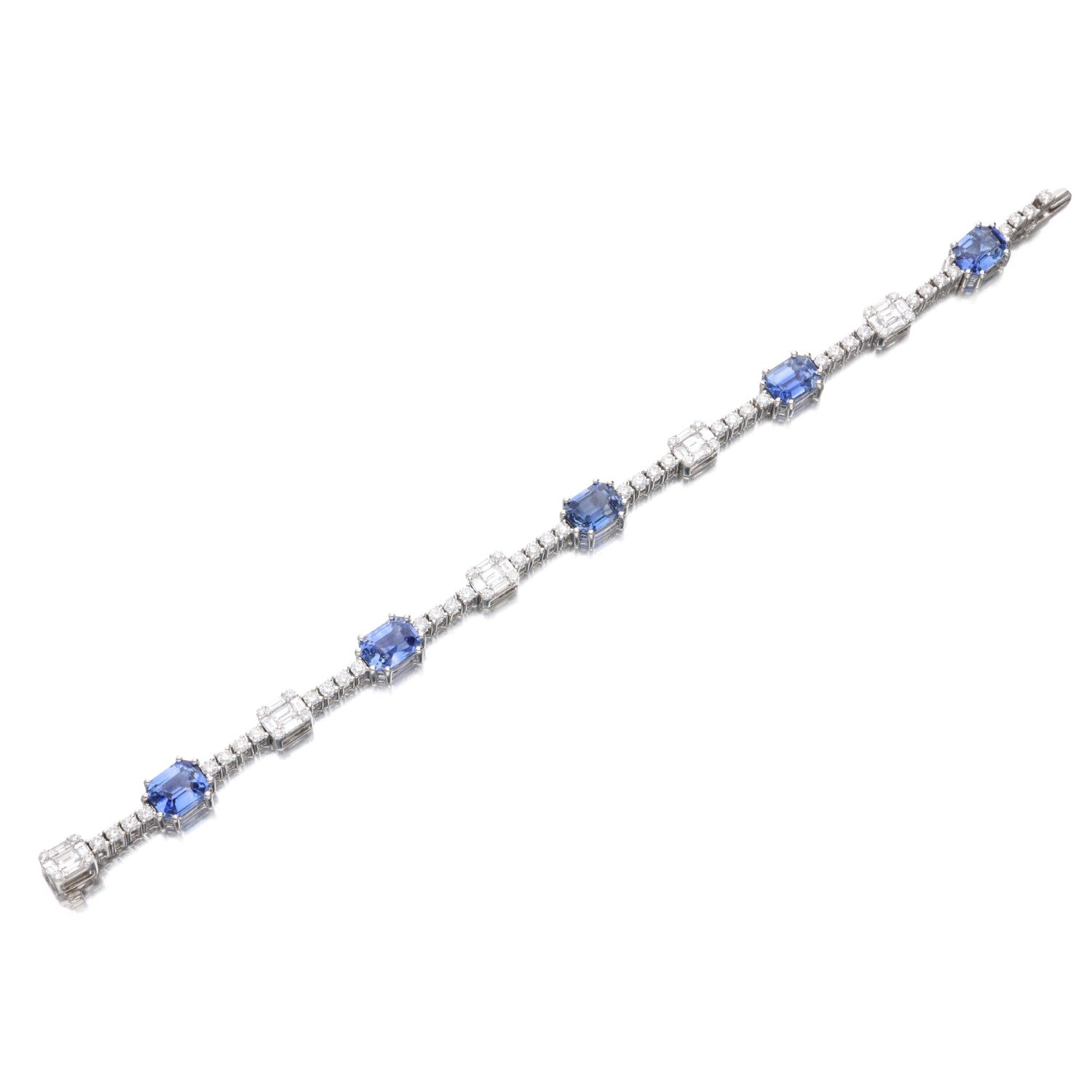 18K White Gold Blue Sapphire Diamond Bracelet, 8.75ct