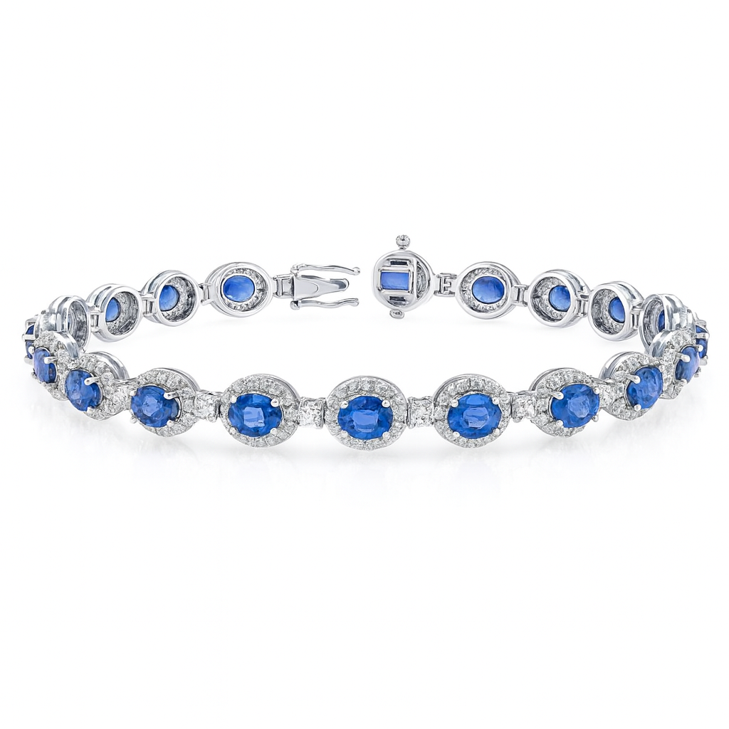 18K White Gold Blue Sapphire Bracelet, 8.52ct