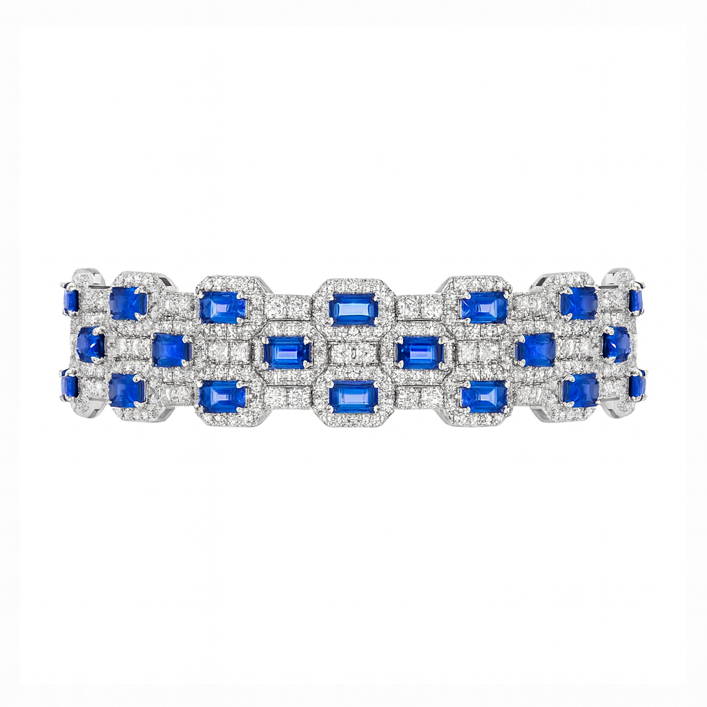 Handmade 18K White Gold Blue Sapphire Bracelet, 13.29ct
