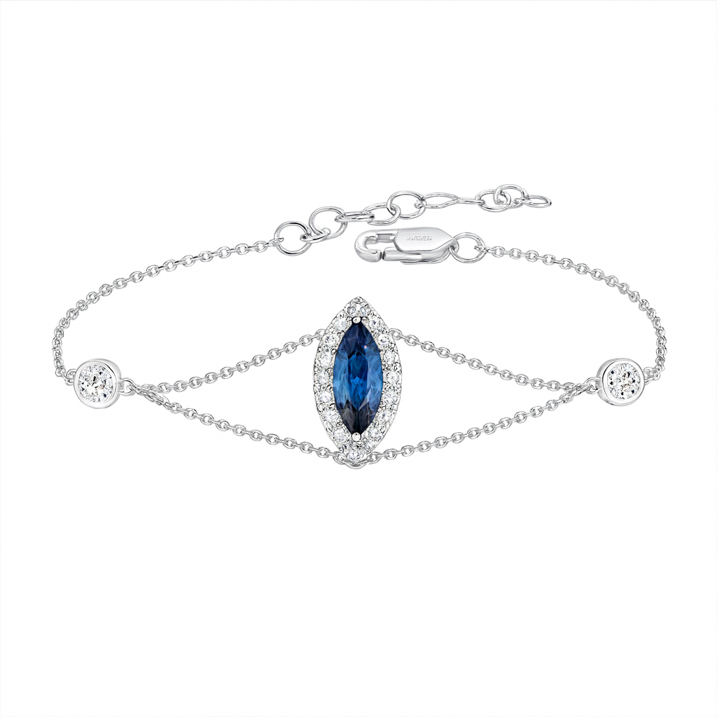 Handmade 18K White Gold Blue Sapphire Bracelet, 1.38ct