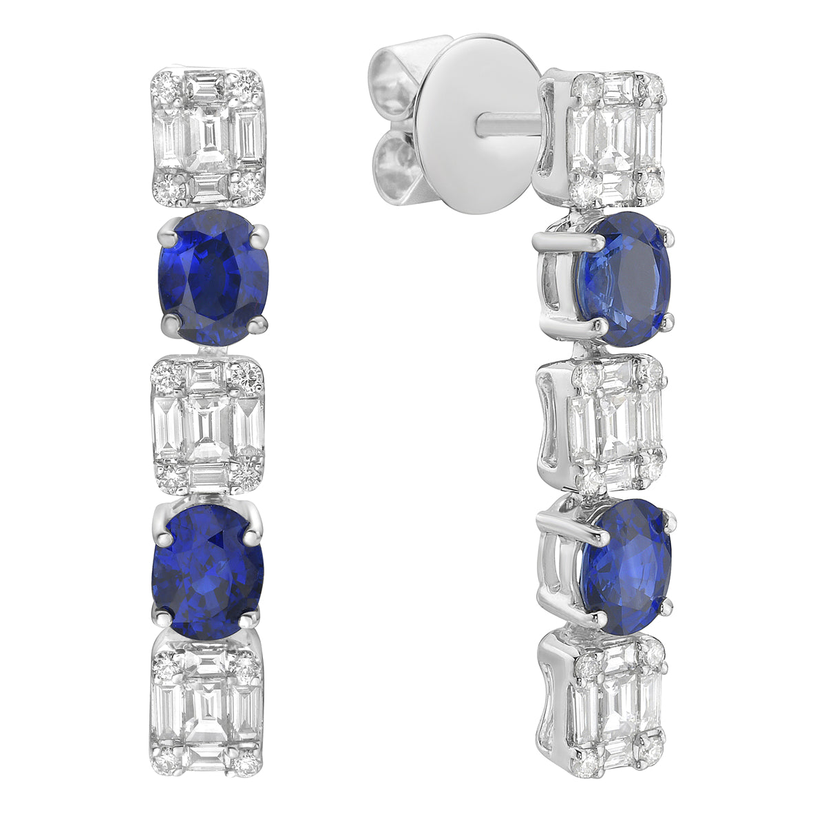 18K White Gold Blue Sapphire Earrings, 1.7ct