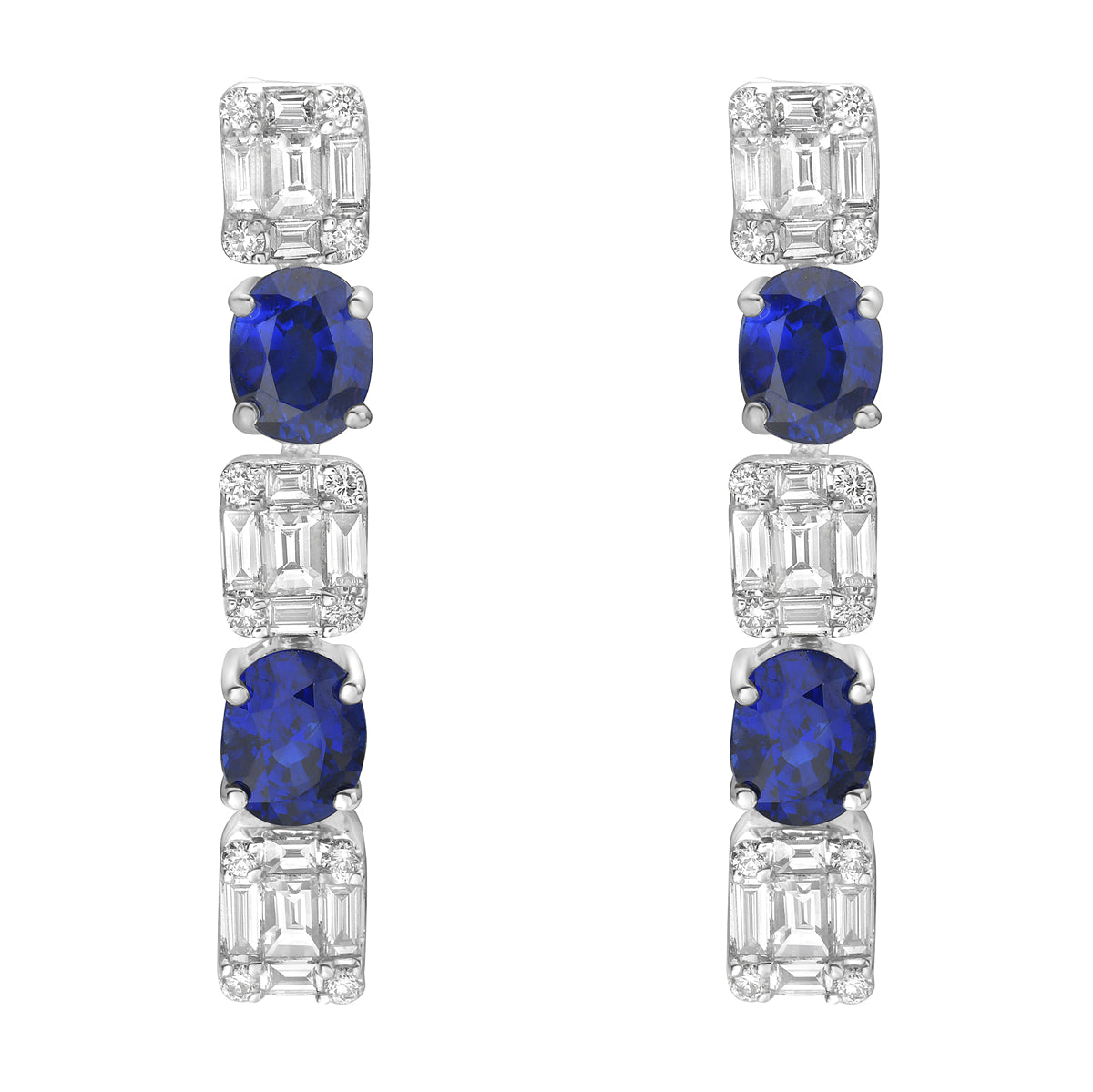 18K White Gold Blue Sapphire Earrings, 1.7ct