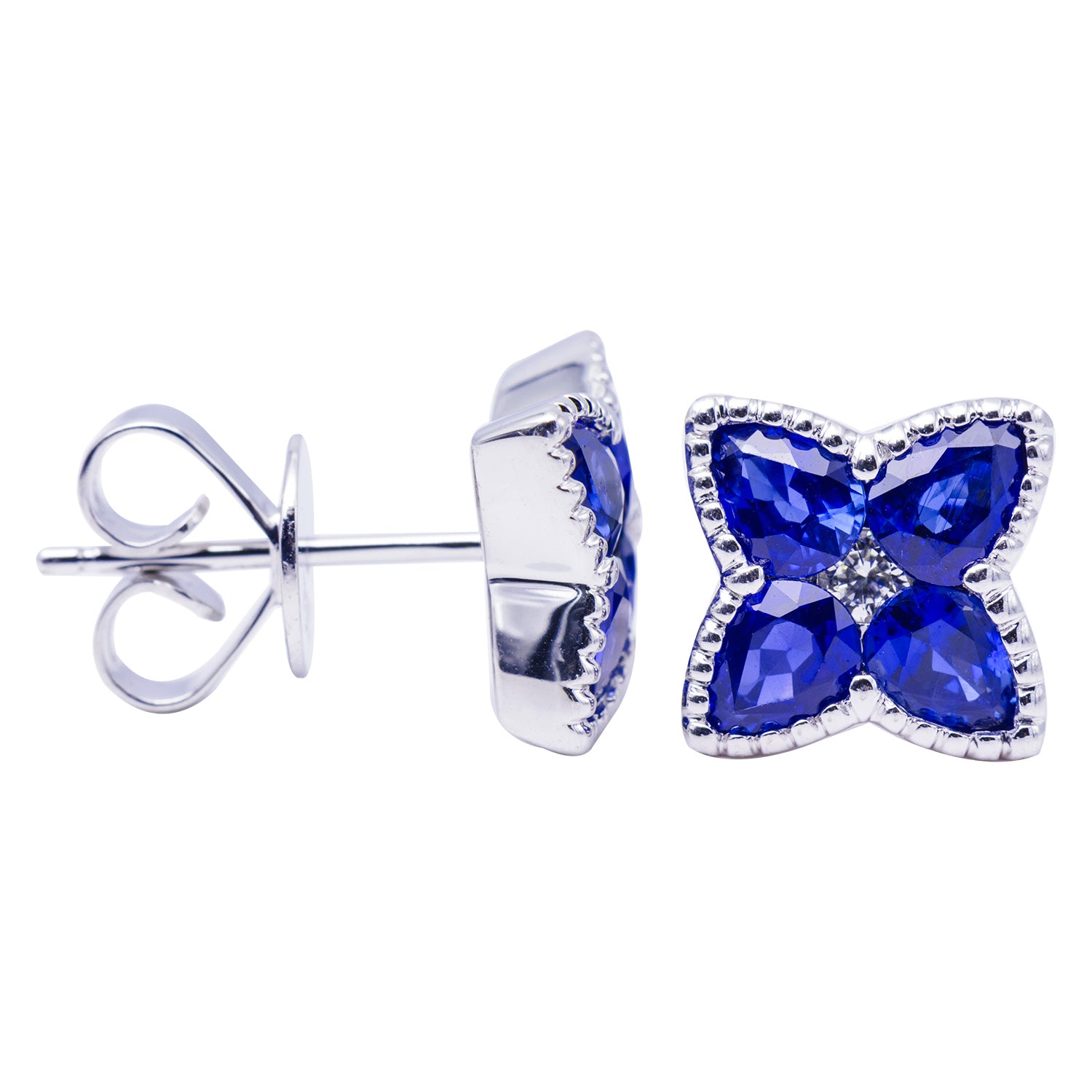 18K White Gold Blue Sapphire Earrings, 8-9mm, 2.94ct