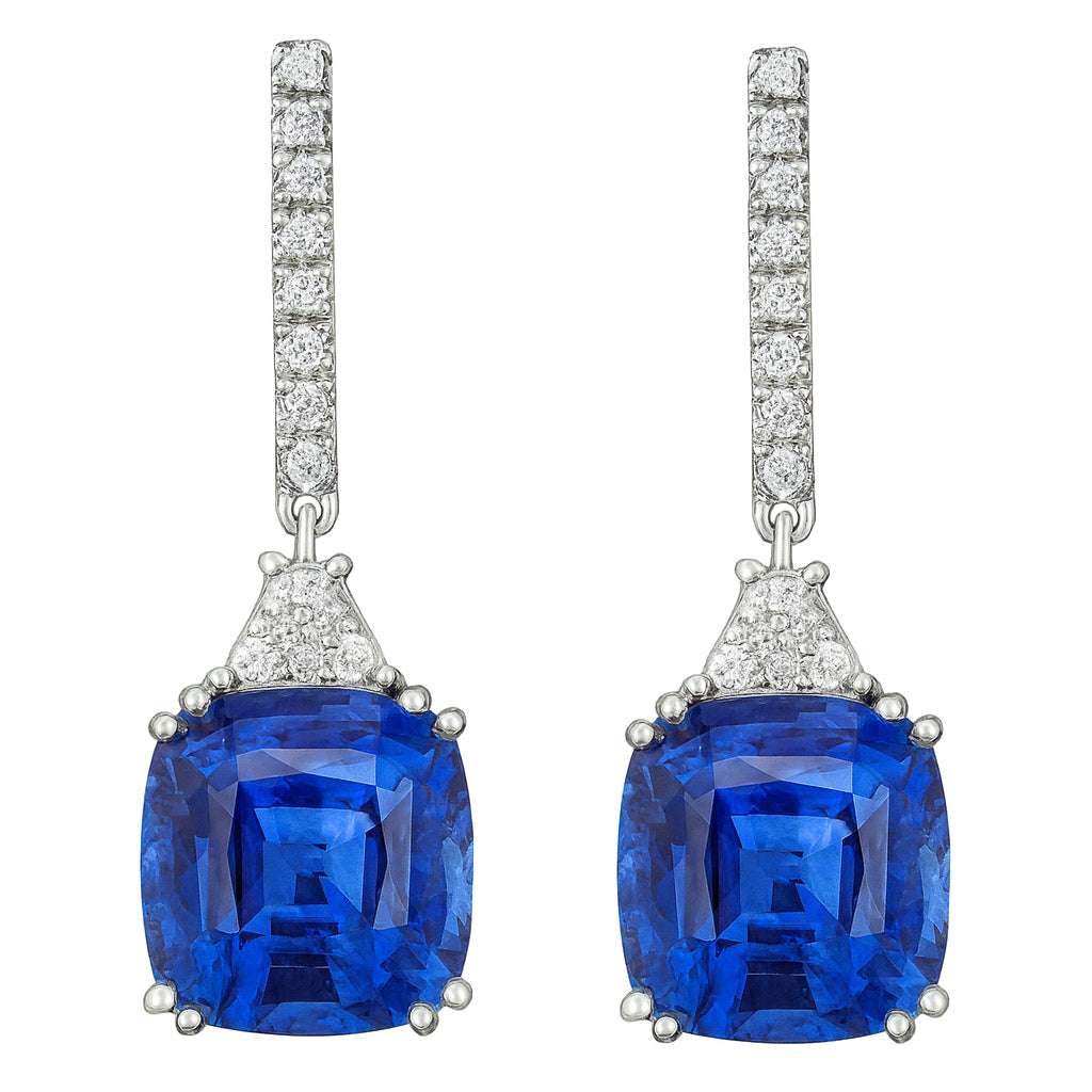 Handmade 18K White Gold Blue Sapphire Earrings, 8.01ct