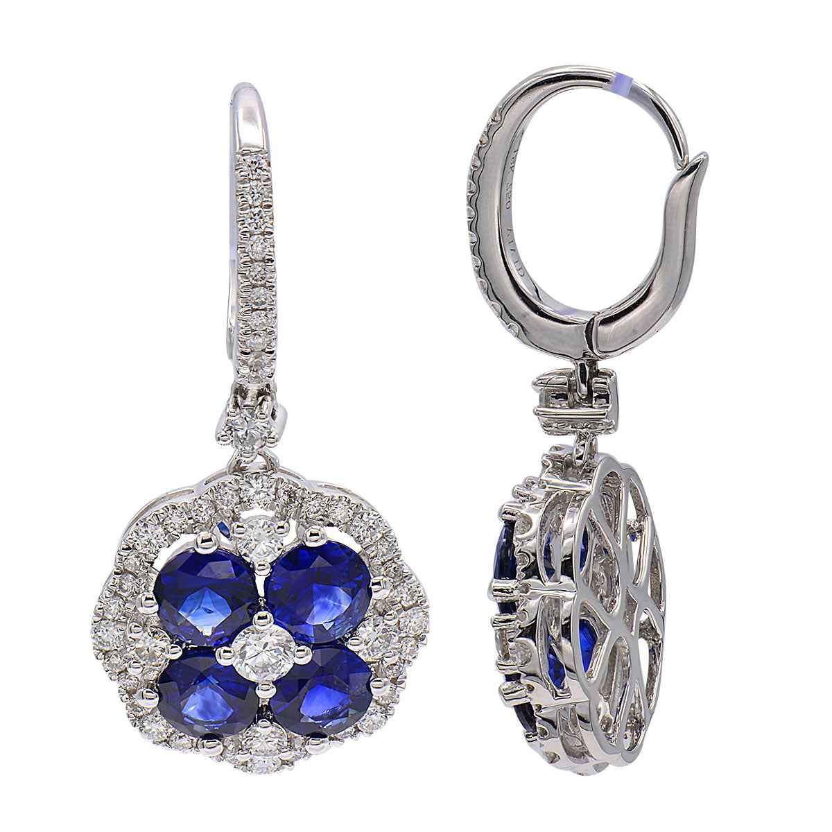 18K White Gold Blue Sapphire Earrings, 3.2ct