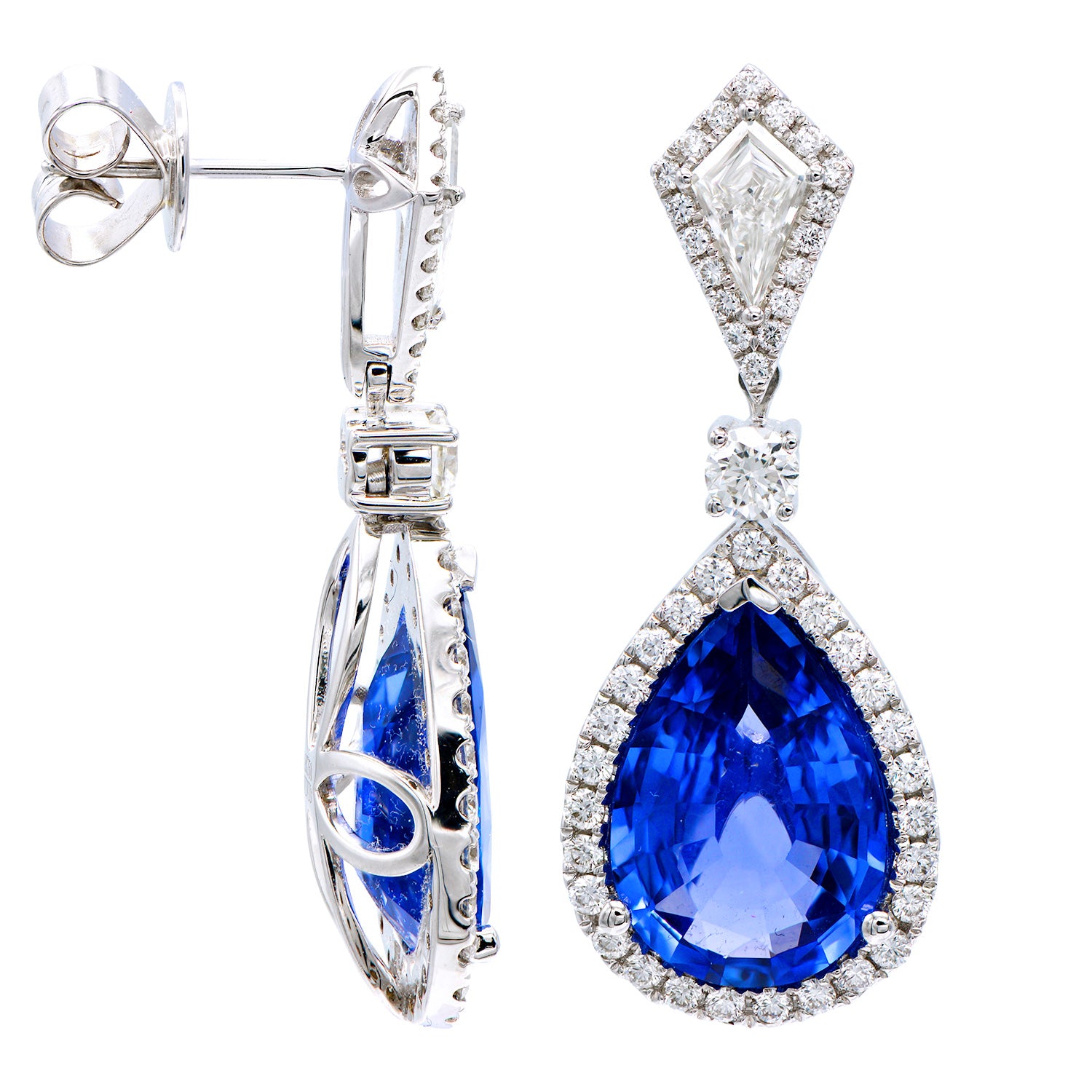 Handmade 18K White Gold Blue Sapphire Earrings, 12.44ct