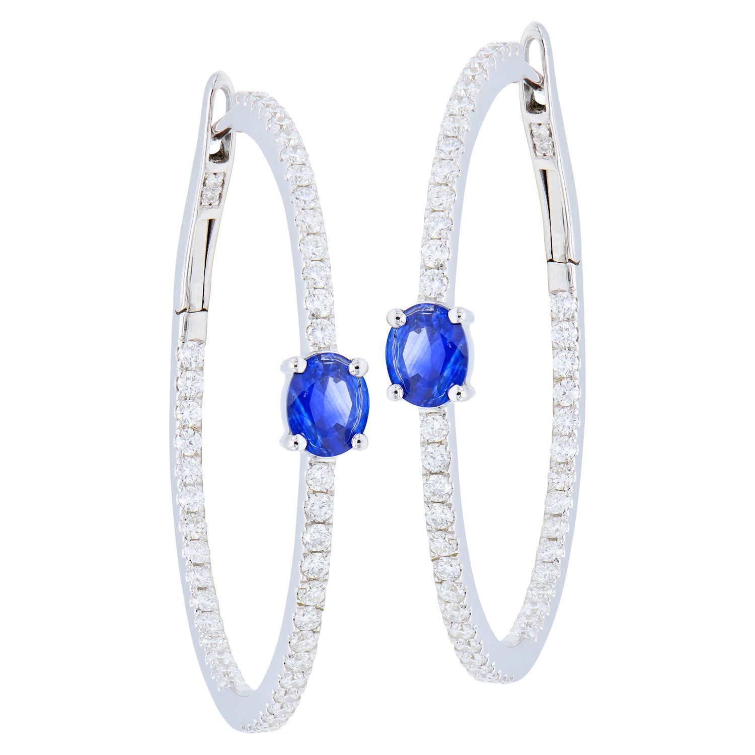 18K White Gold Blue Sapphire Earrings, 0.71ct