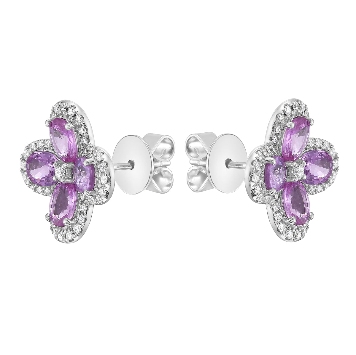 18K White Gold Pink Sapphire Earrings, 3.6ct