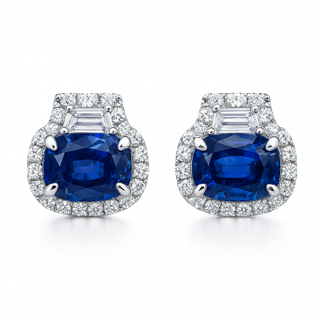 Handmade 18K White Gold Blue Sapphire Earrings, 2.13ct