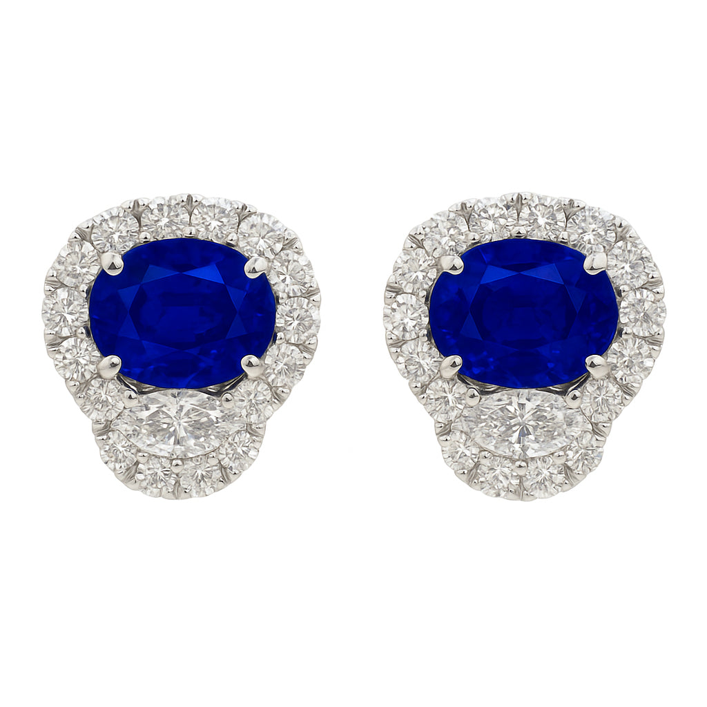 Handmade 18K White Gold Blue Sapphire Earrings, 2.95ct
