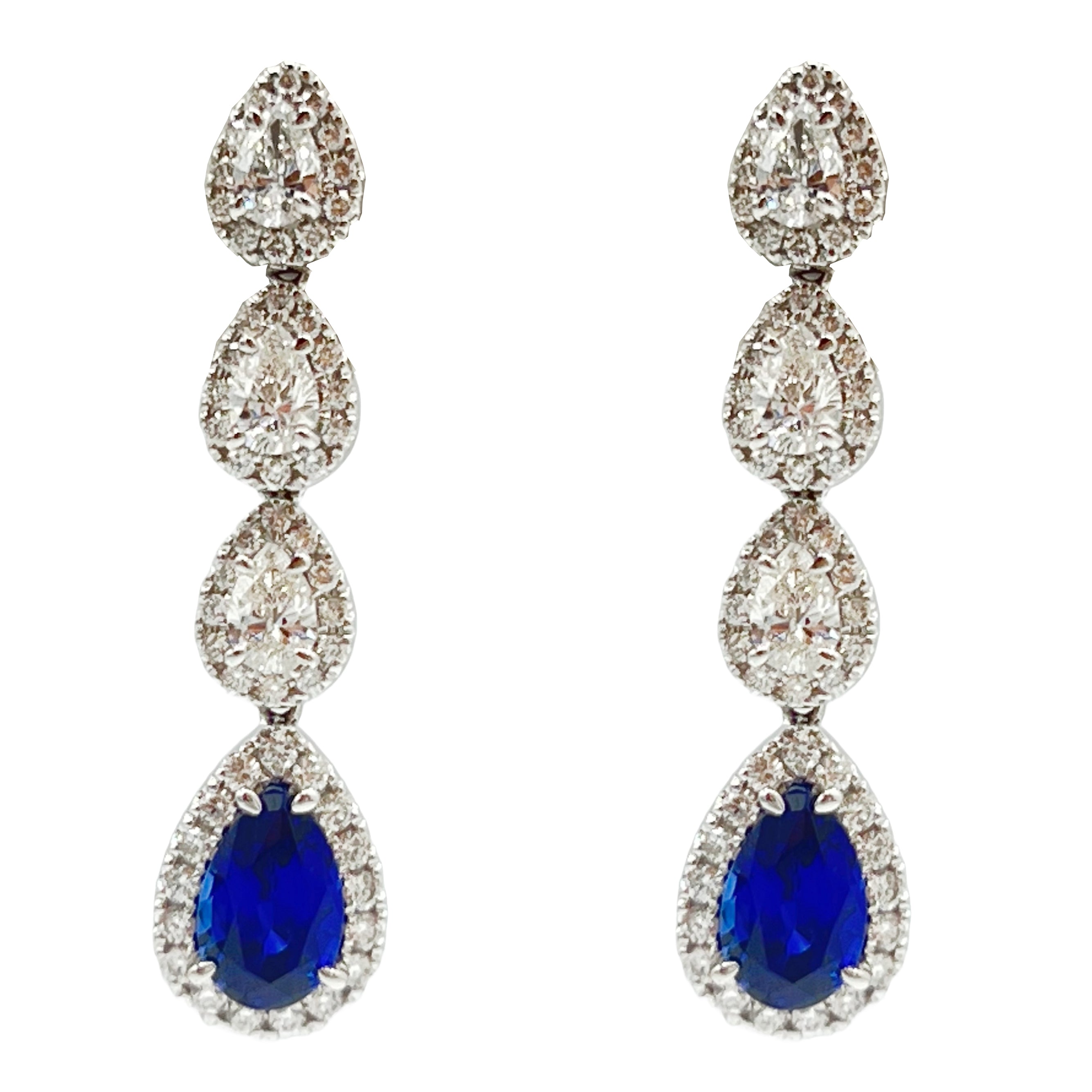 Handmade 18K White Gold Blue Sapphire Earrings, 2.38ct