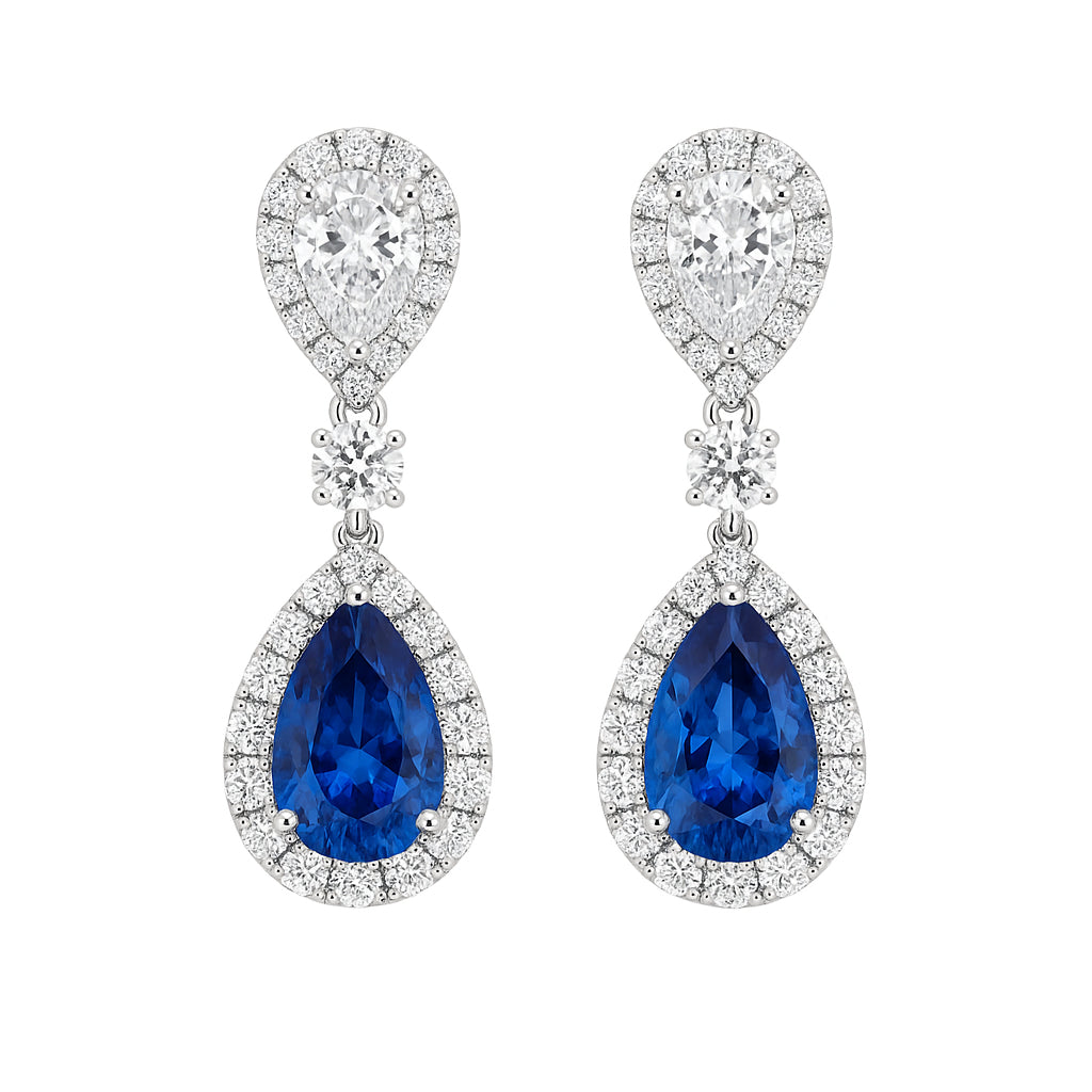 Handmade 18K White Gold Blue Sapphire Earrings, 0.50ct