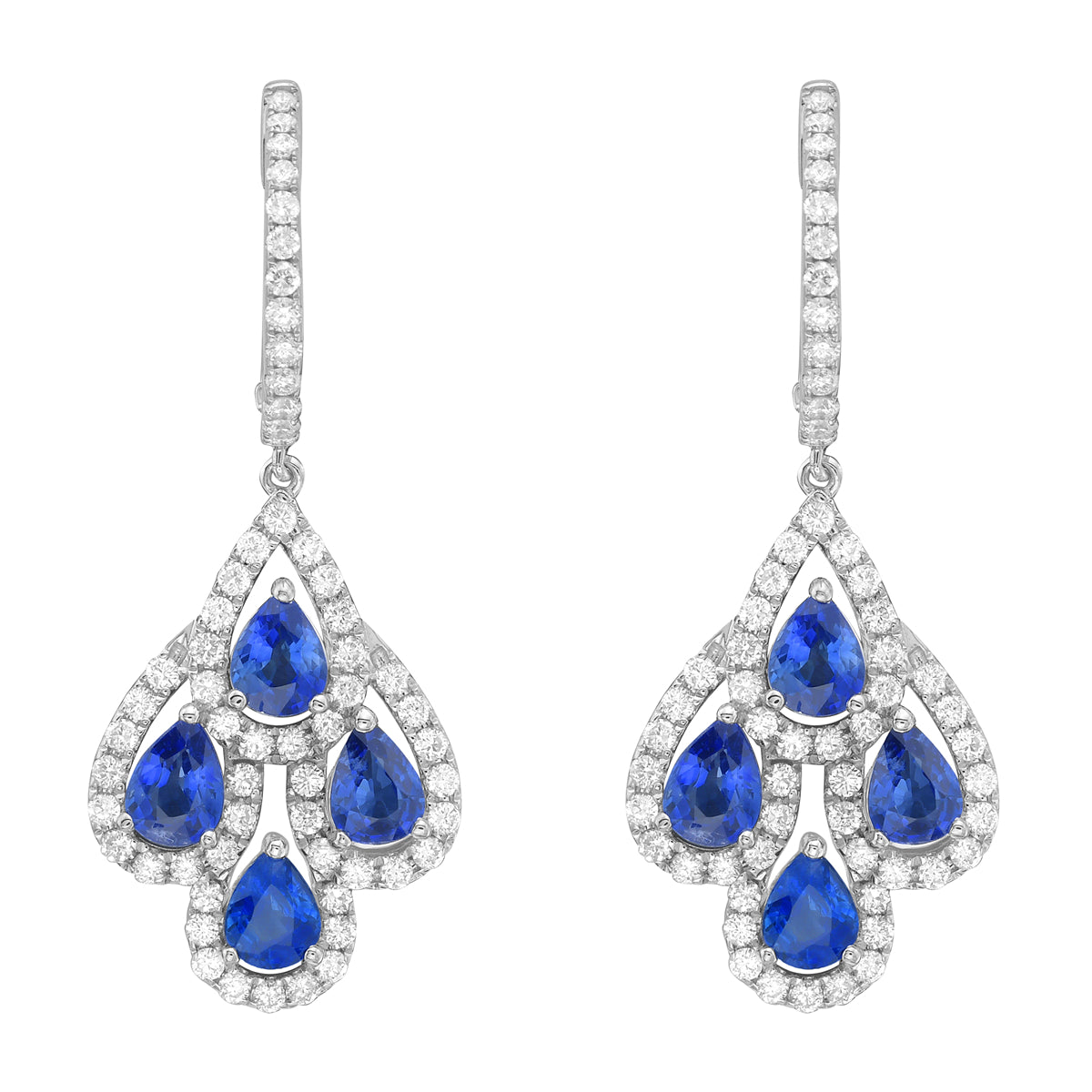 18K White Gold Blue Sapphire Earrings, 3.31ct