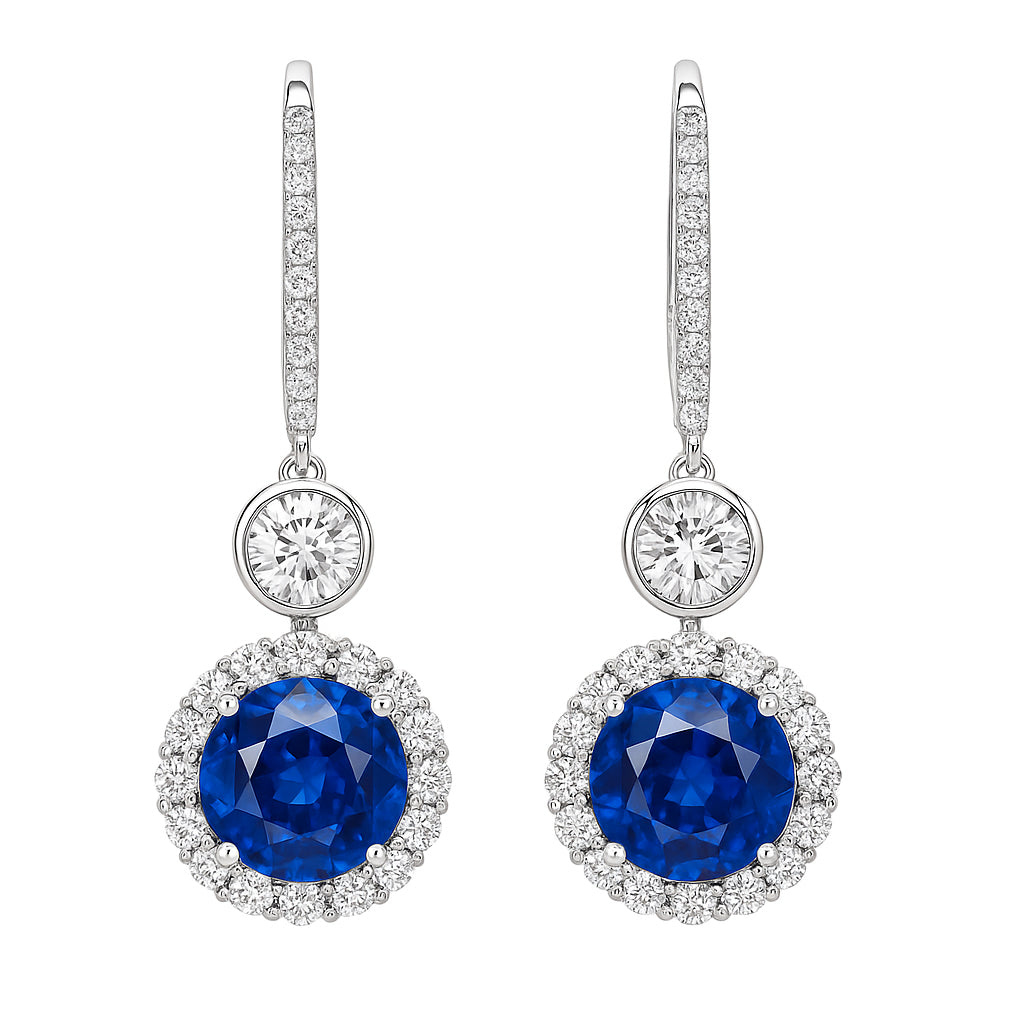 Handmade 18K White Gold Blue Sapphire Earrings, 3.4ct