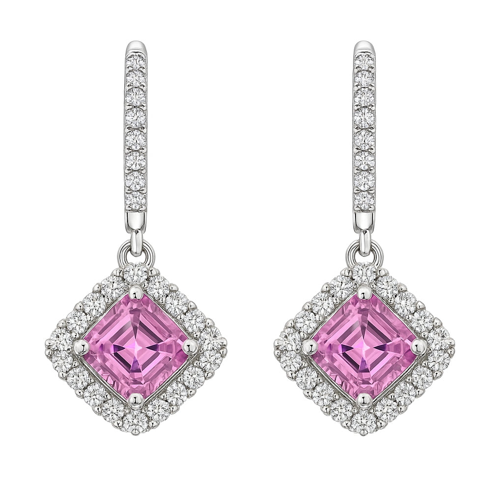 Handmade 18K White Gold Pink Sapphire Earrings, 1.89ct