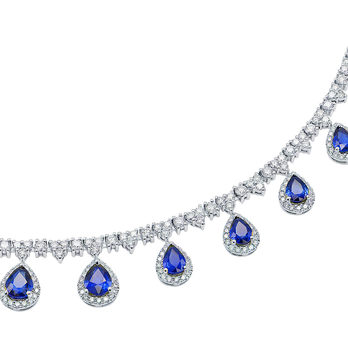 18K White Gold Blue Sapphire Necklace, 9.25ct