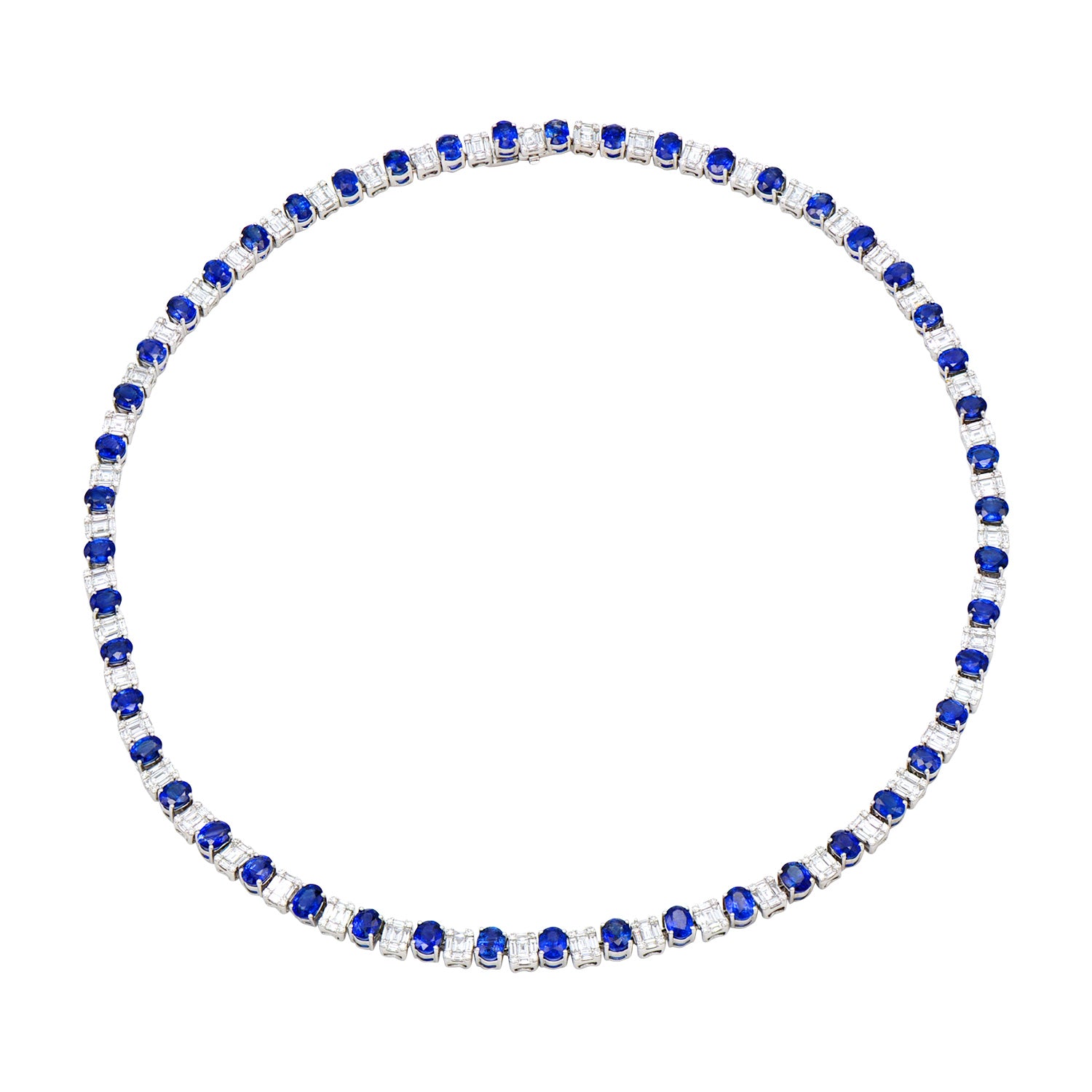 18K White Gold Blue Sapphire Necklace, 22.62ct