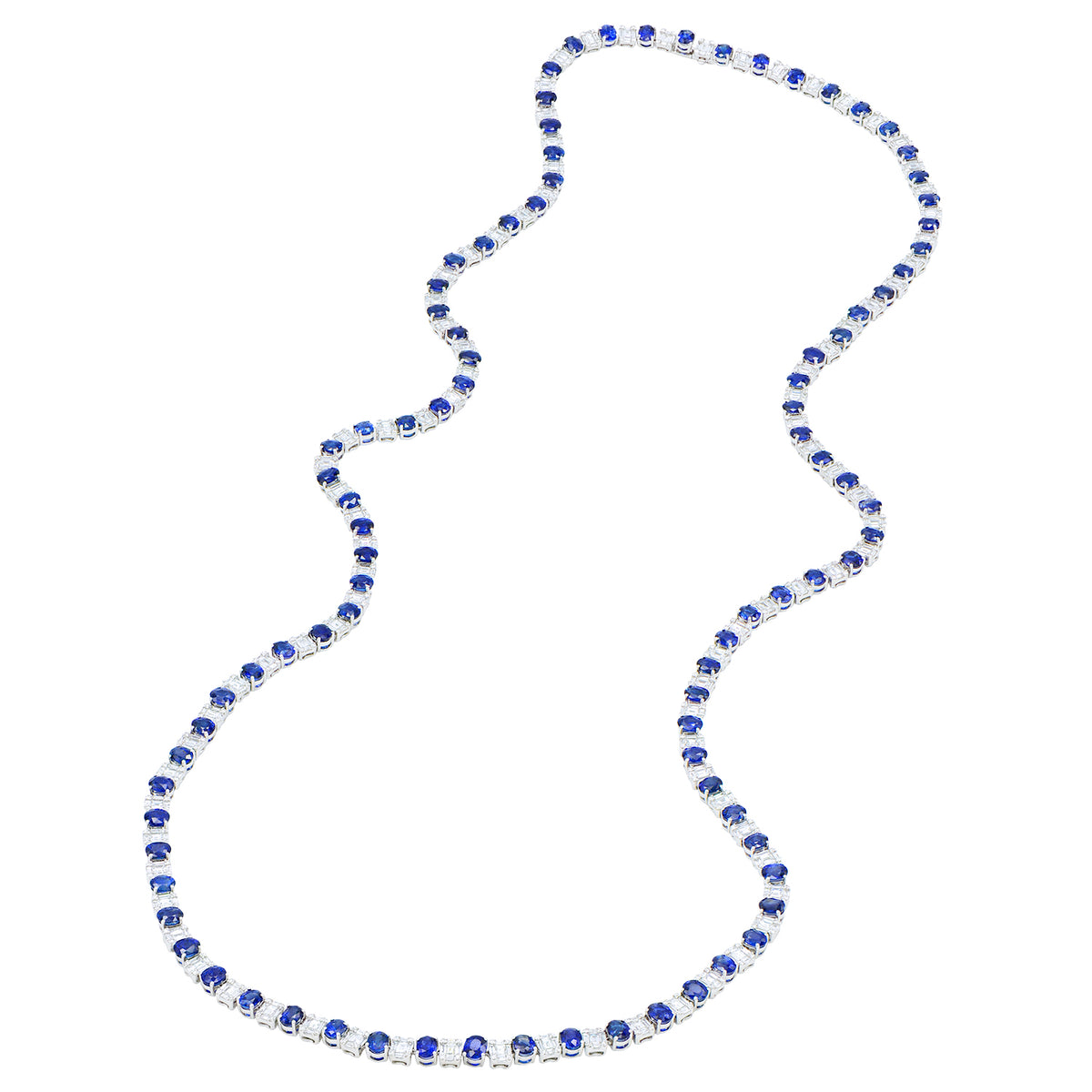 18K White Gold Blue Sapphire Necklace, 36.86ct