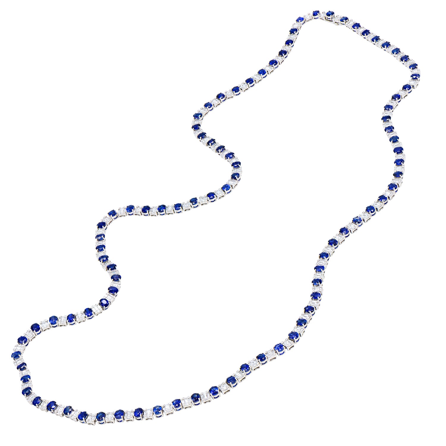 18K White Gold Blue Sapphire Necklace, 36.86ct