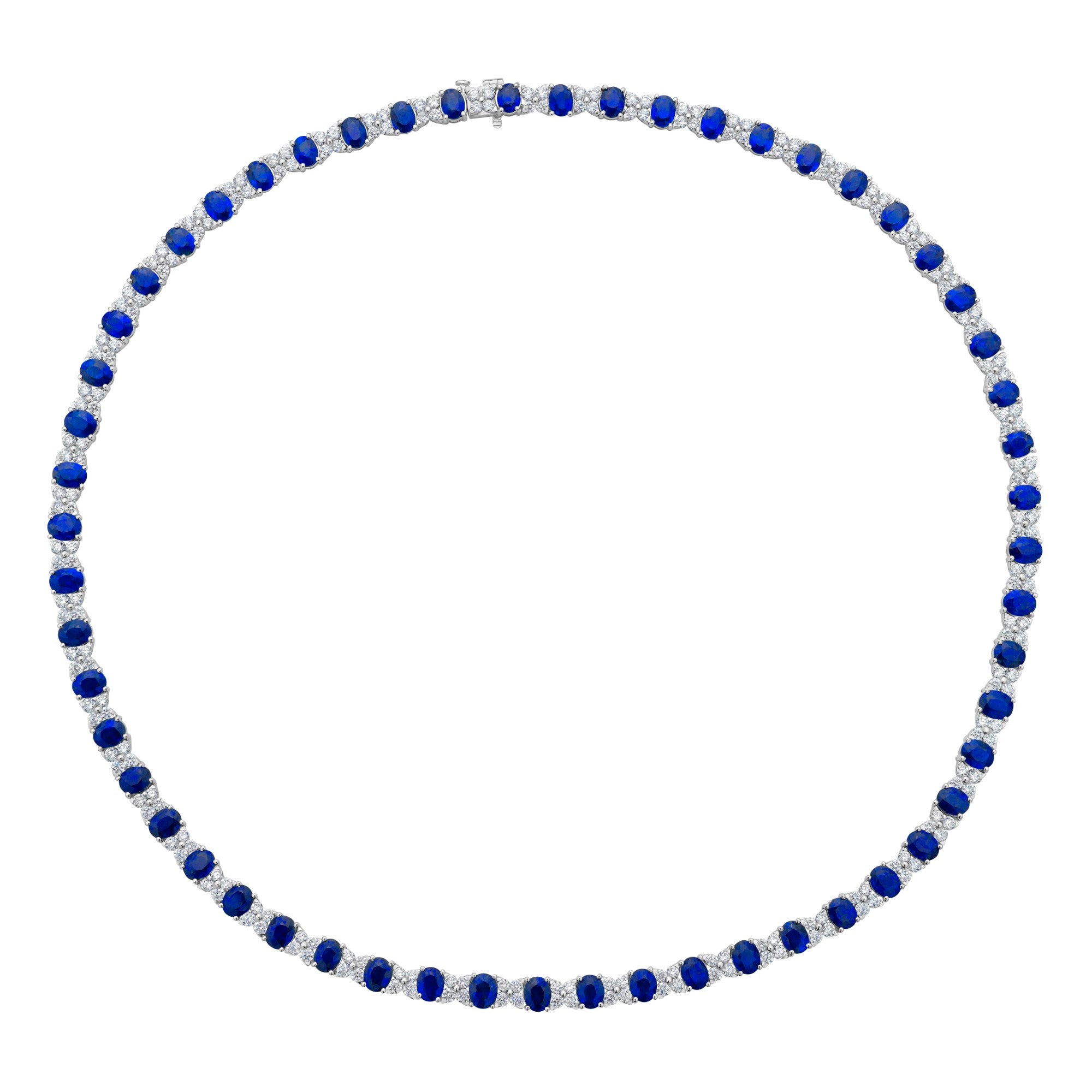 Handmade 18K White Gold Blue Sapphire Necklace, 24.77ct