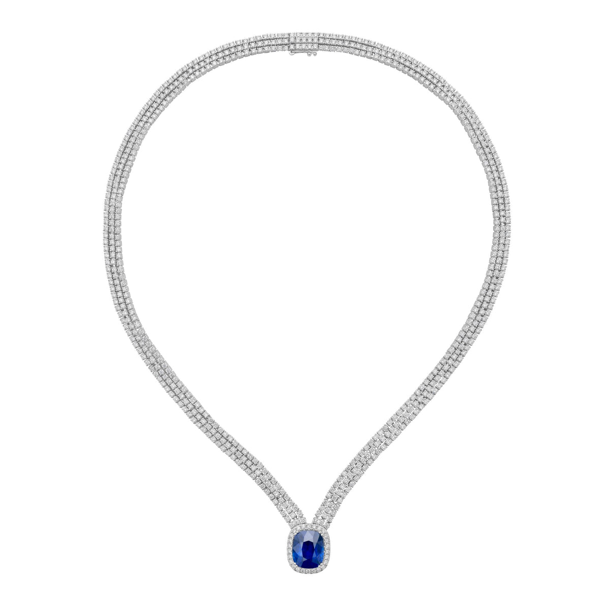 Handmade 18K White Gold Blue Sapphire Necklace, 9.02ct