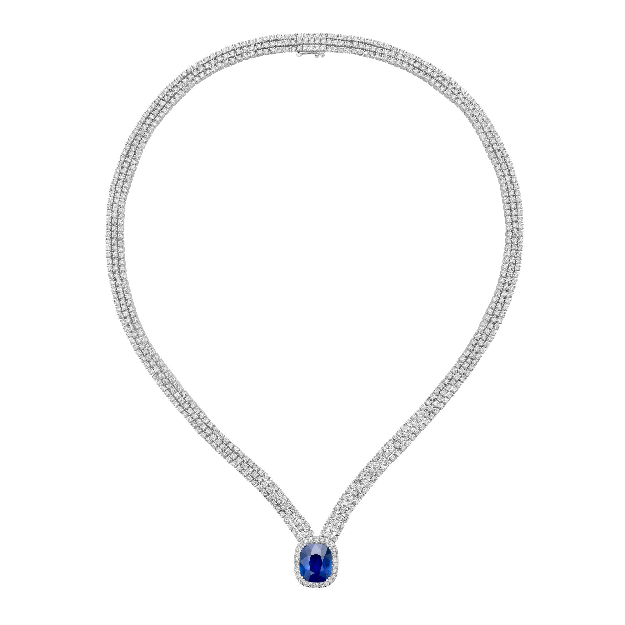 Handmade 18K White Gold Blue Sapphire Necklace, 9.02ct