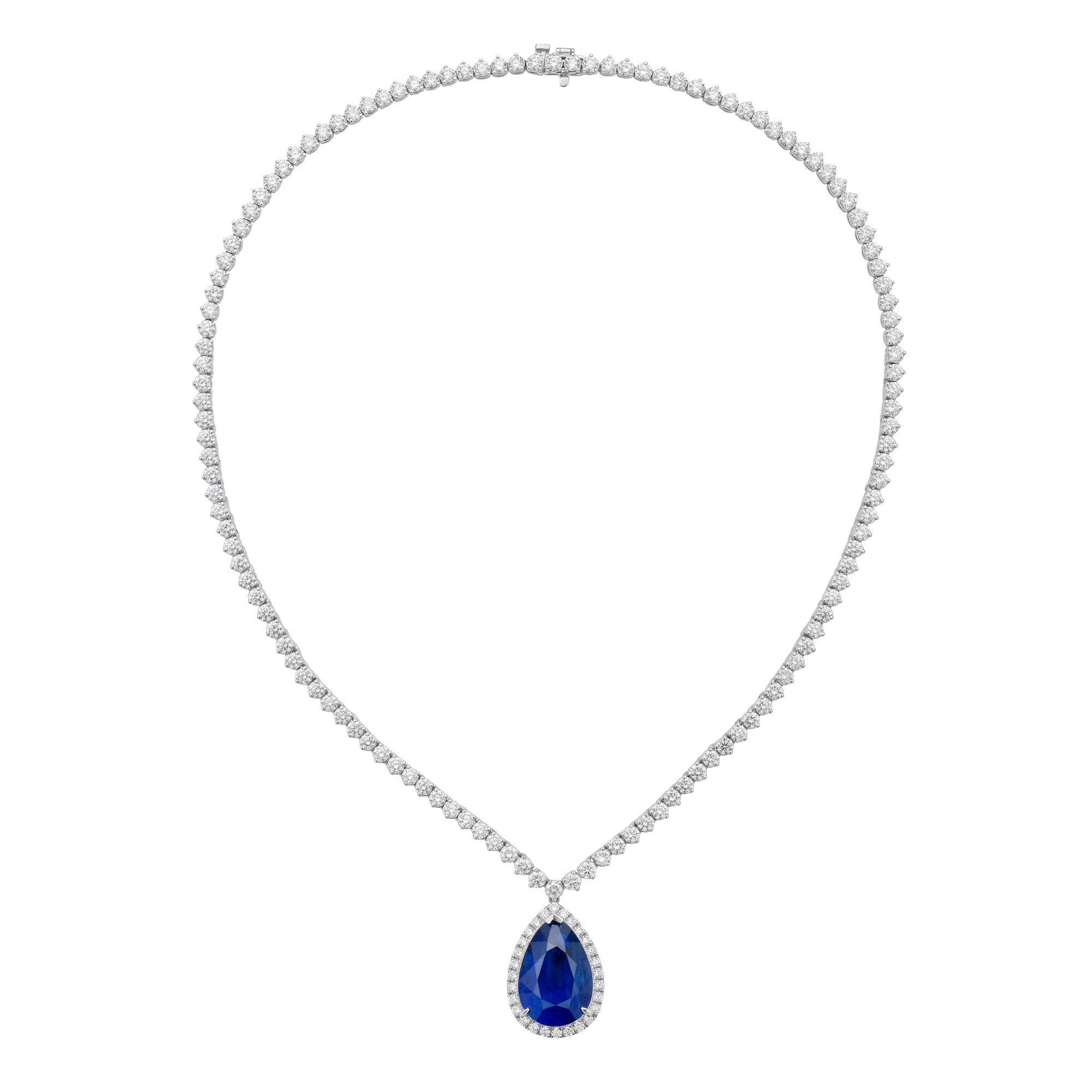 Handmade 18K White Gold Blue Sapphire Necklace, 17.55ct