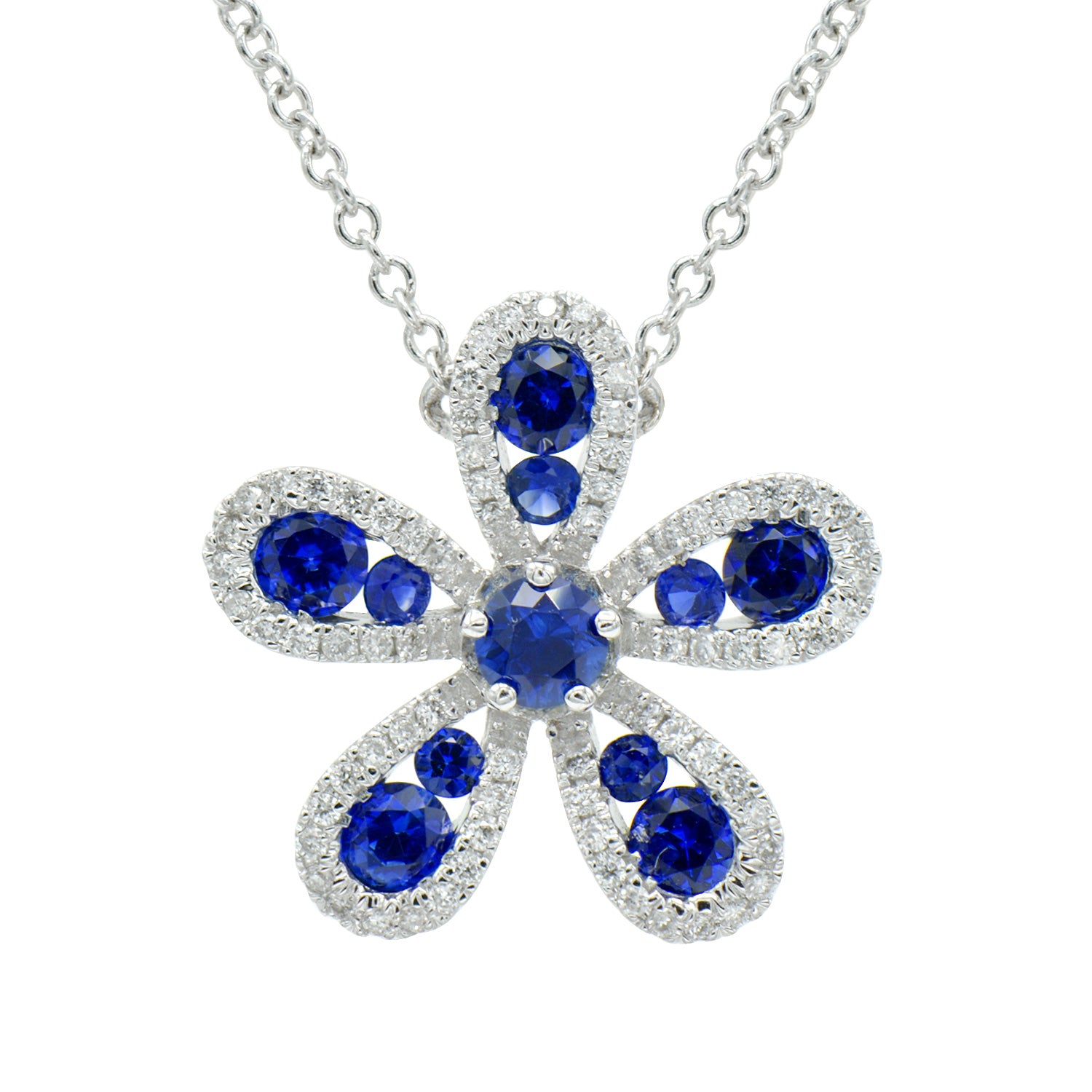 18KW Blue Sapphire Flower Pendant