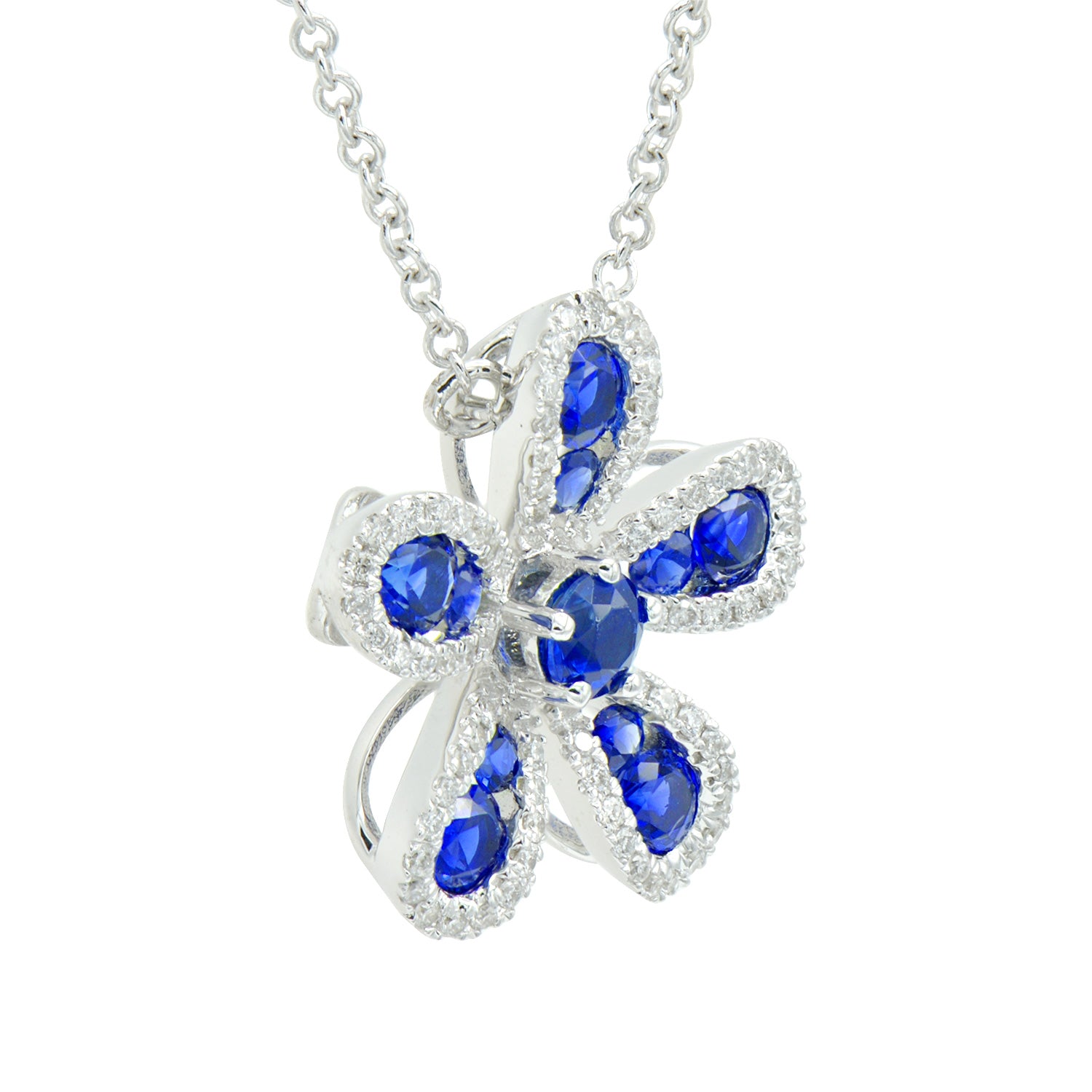 18KW Blue Sapphire Flower Pendant