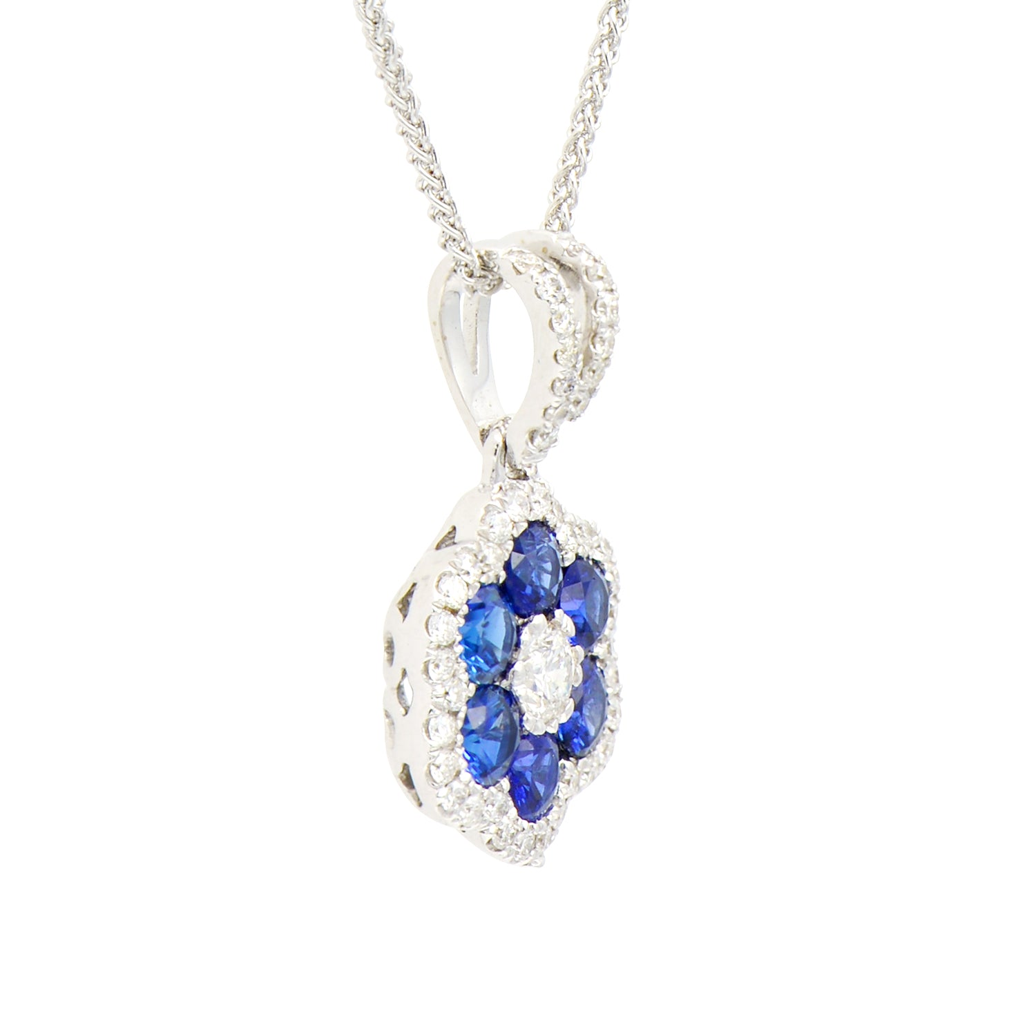 14K White Gold Blue Sapphire Pendant, 0.6ct