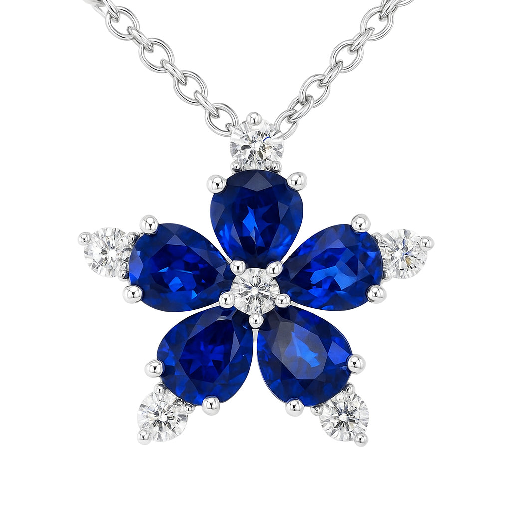 18K White Gold Blue Sapphire Pendant, 8-9mm, 1.3ct