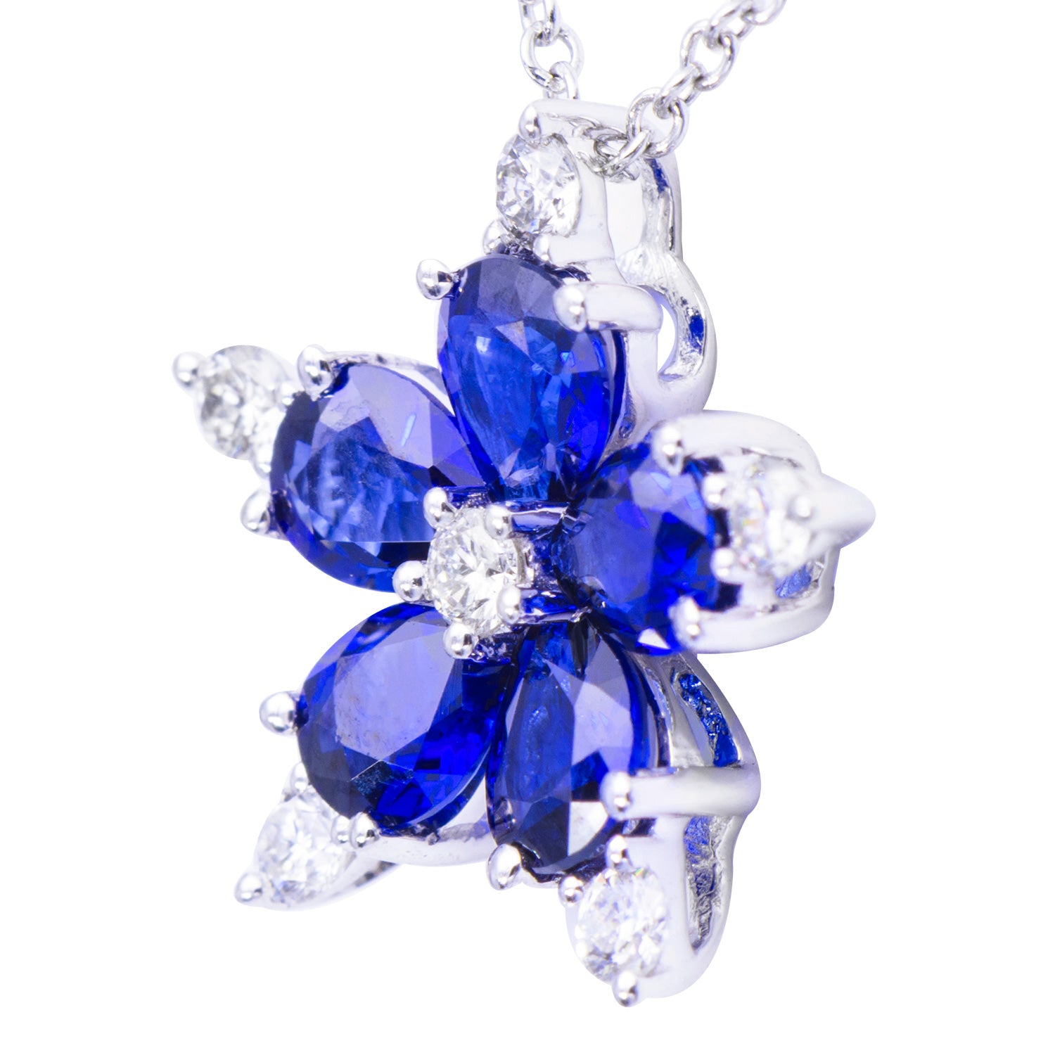 18K White Gold Blue Sapphire Pendant, 8-9mm, 1.3ct